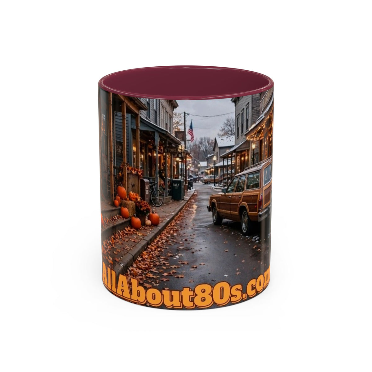 Vintage Small Town Winter Scene Coffee Mug (11oz/15oz)