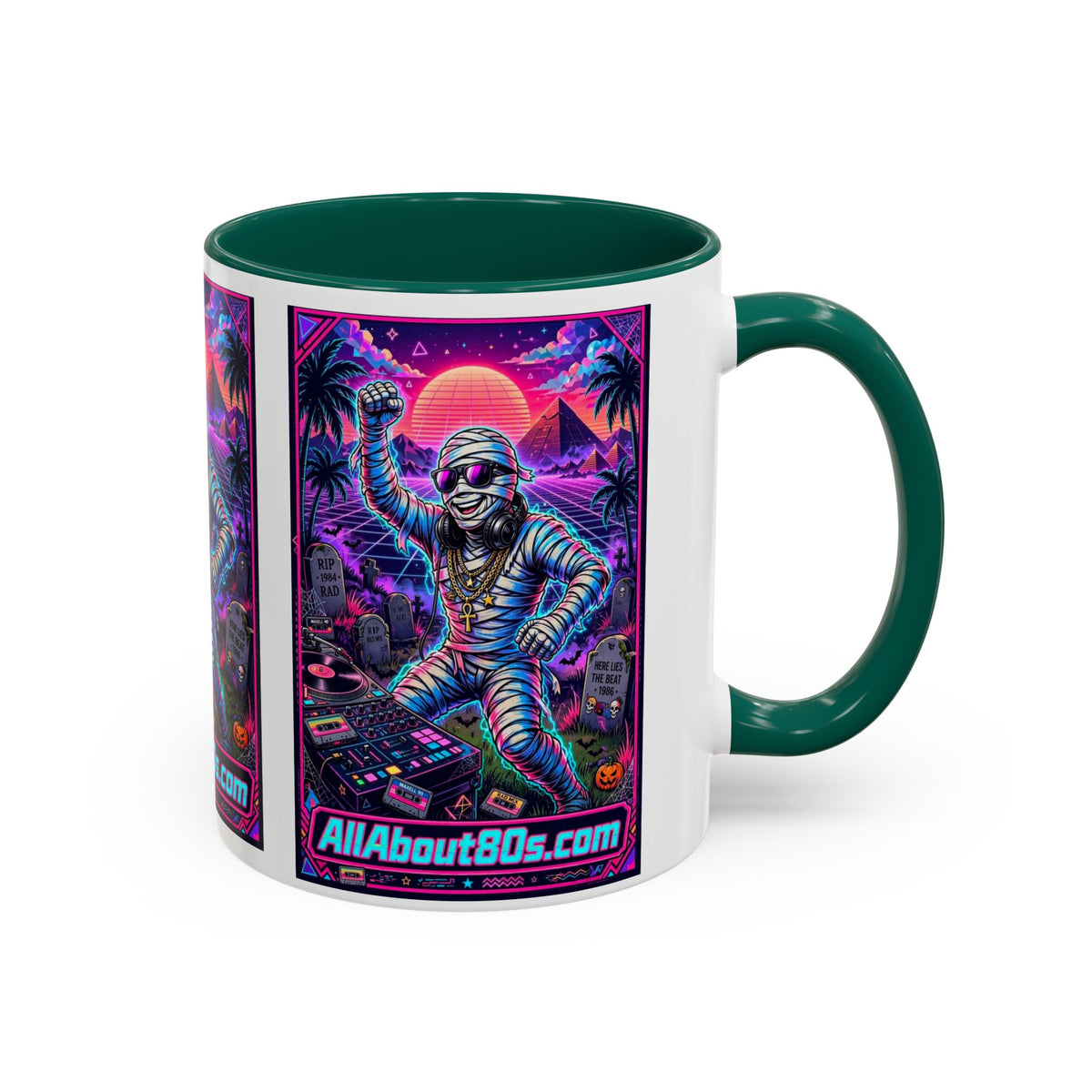 80s Retro Astro Skate Mug — Neon Vaporwave Skeleton Skateboard Coffee Cup (AllAbout80s.com)