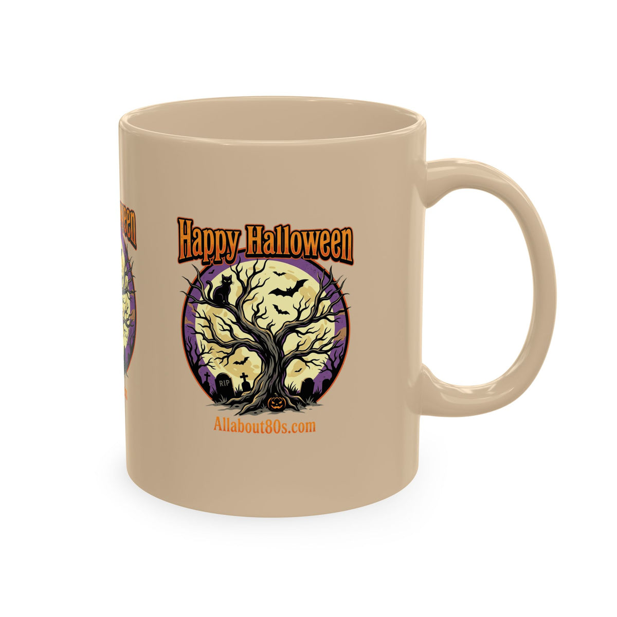 Happy Halloween Ceramic Mug — Spooky Tree & Moon Coffee Cup