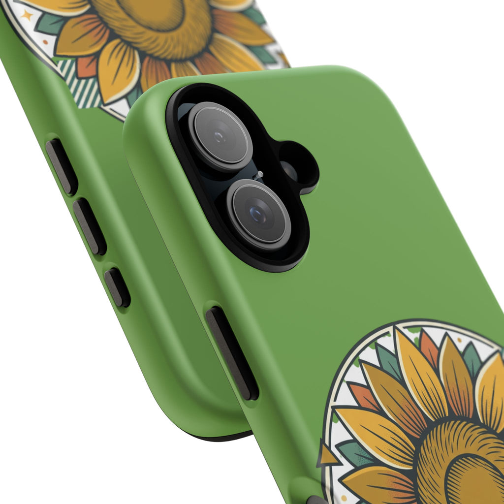 Sunflower Tough Phone Case – Green Floral Protective Case with "AllAbout80s.com" Banner