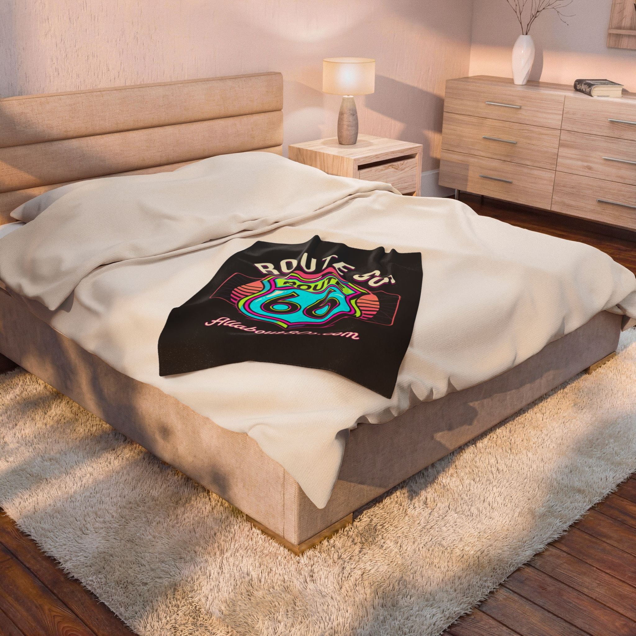 Route 66 Retro Neon Velveteen Plush Blanket