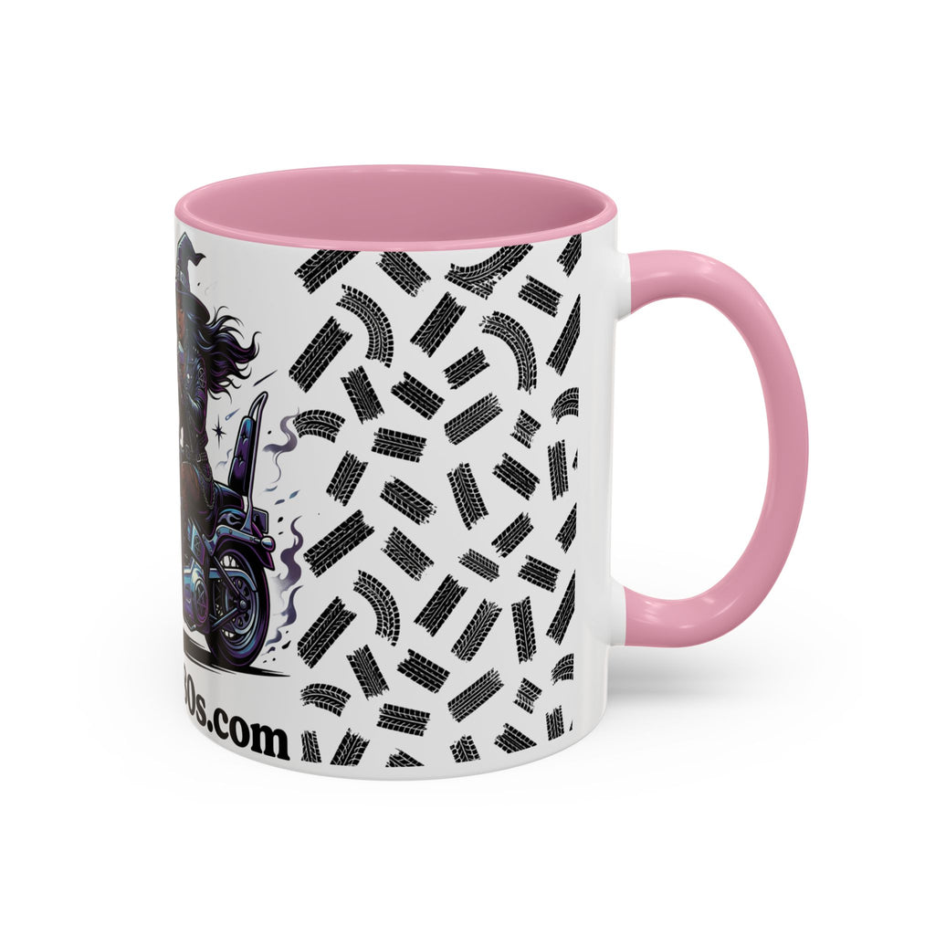 Witch Biker Coffee Mug (11oz/15oz) — Gothic Motorcycle Witch Illustration