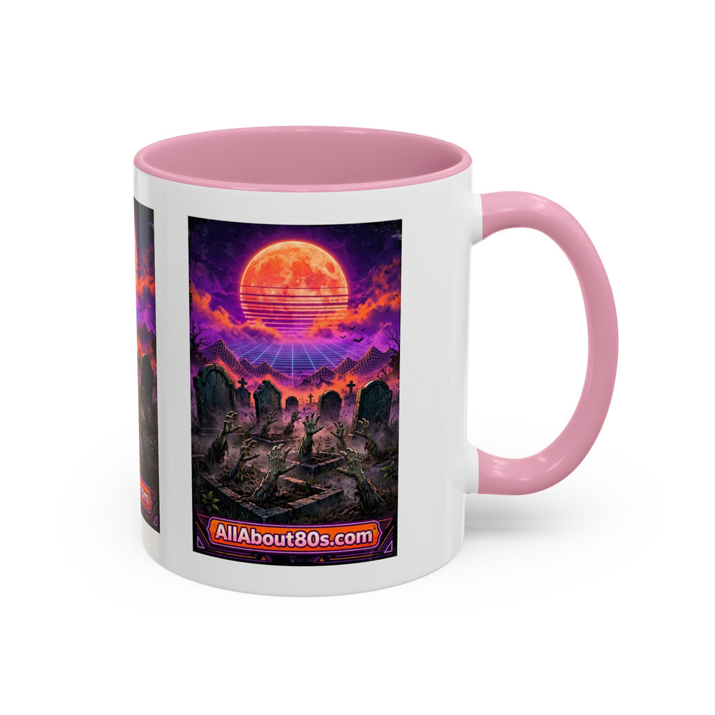 80s Retro Graveyard Sunset Mug — Vaporwave Neon Coffins Coffee Cup (11oz/15oz)