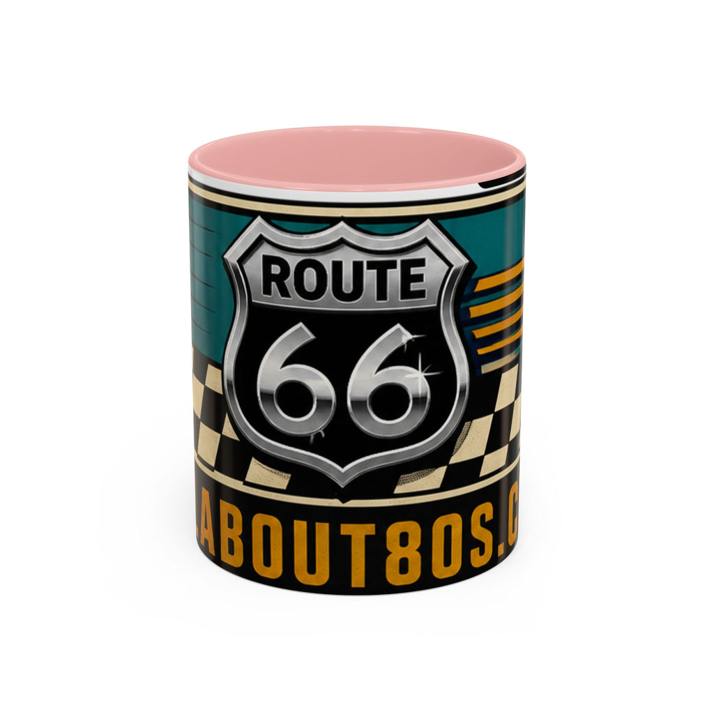 Route 66 Retro Checkerboard Coffee Mug — Vintage Road Trip 11/15oz Accent Mug