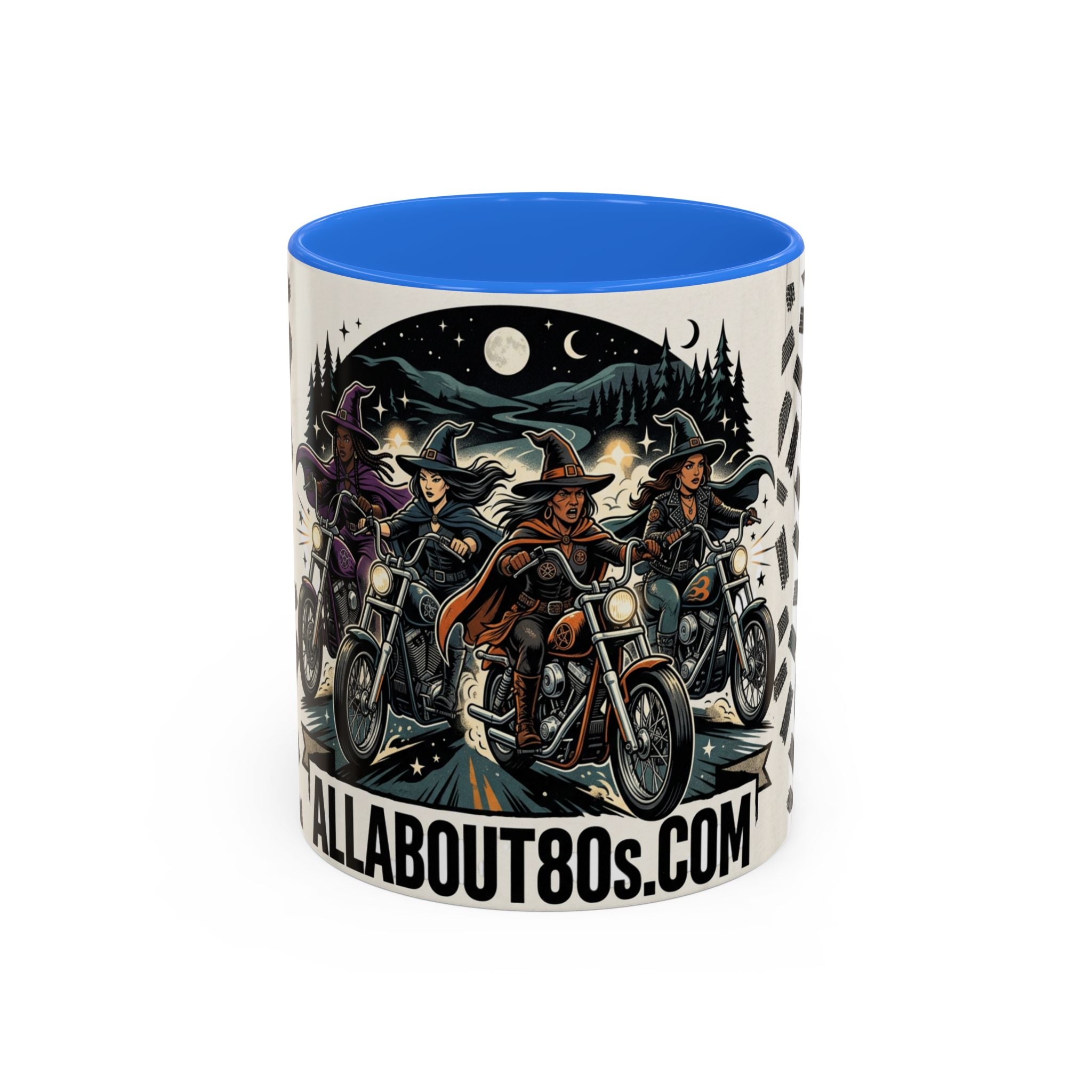 Witch Biker Sisters Coffee Mug — Halloween Motorcycle Witchcraft Design (11oz/15oz)