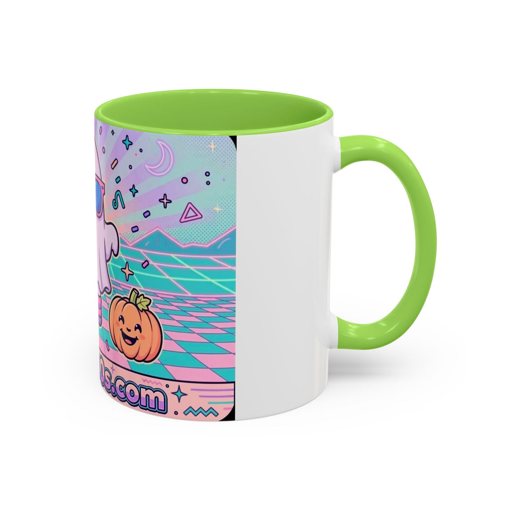 80s Vaporwave Ghost Coffee Mug — Cute Halloween Pumpkin Retro Design (11oz/15oz)
