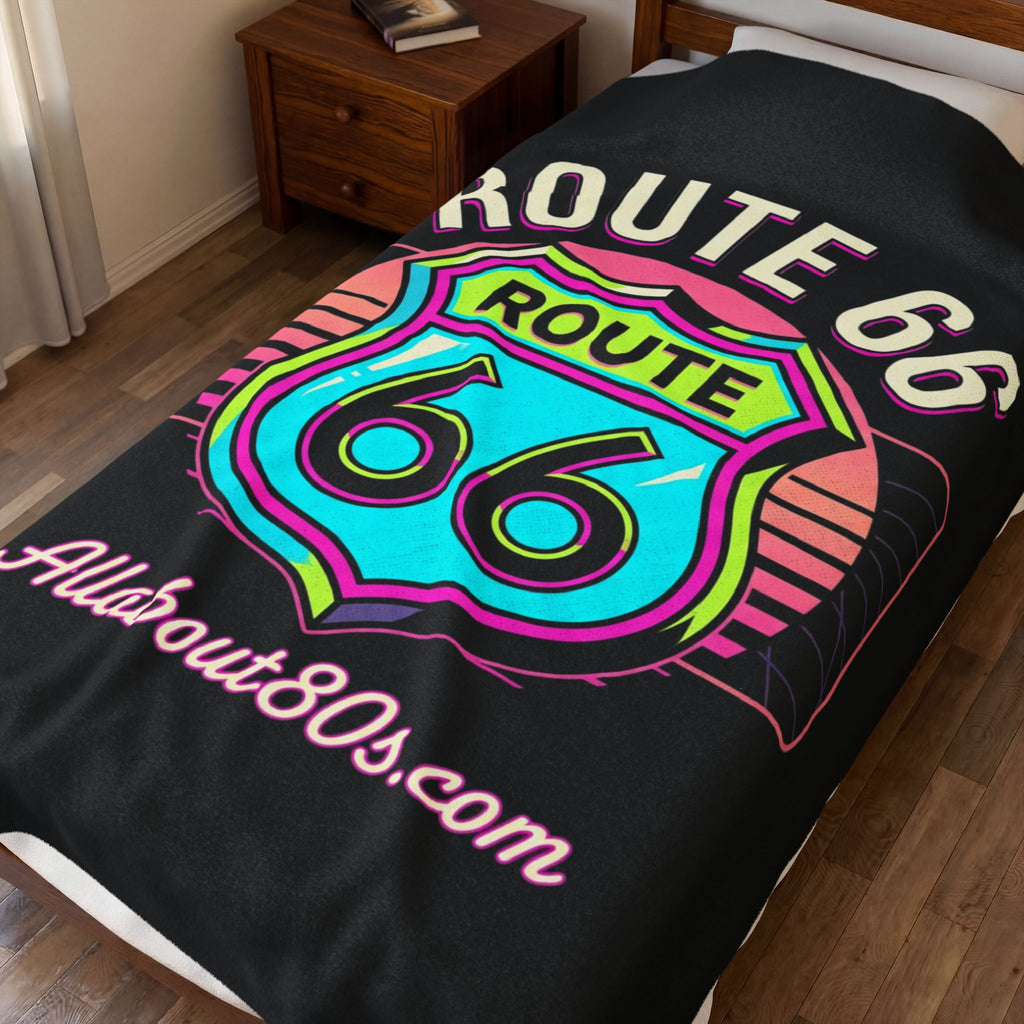 Route 66 Retro Neon Velveteen Plush Blanket