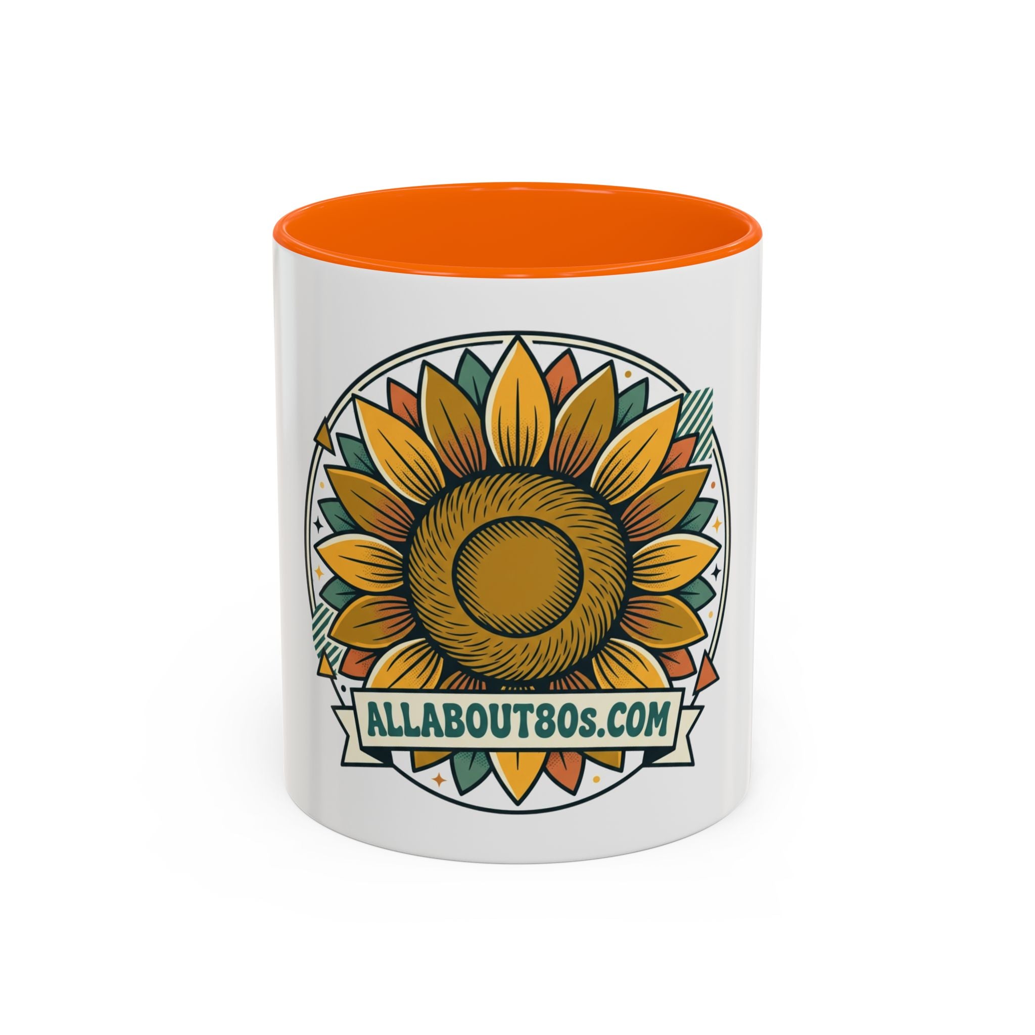 Sunflower Logo Coffee Mug — AllAbout80s.com Accent Ceramic Mug (11/15oz)