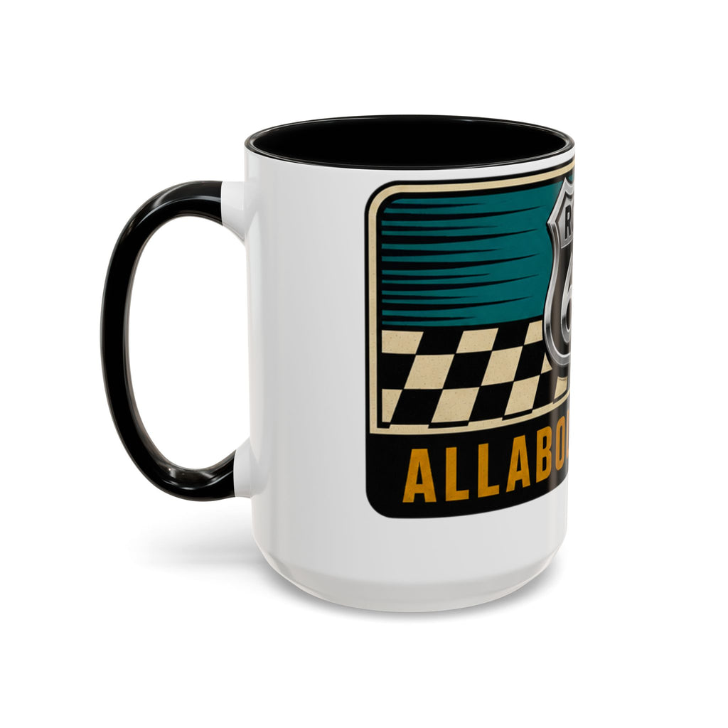 Route 66 Retro Checkerboard Coffee Mug — Vintage Road Trip 11/15oz Accent Mug