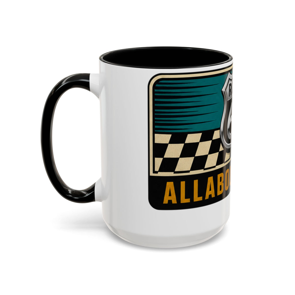 Route 66 Retro Checkerboard Coffee Mug — Vintage Road Trip 11/15oz Accent Mug