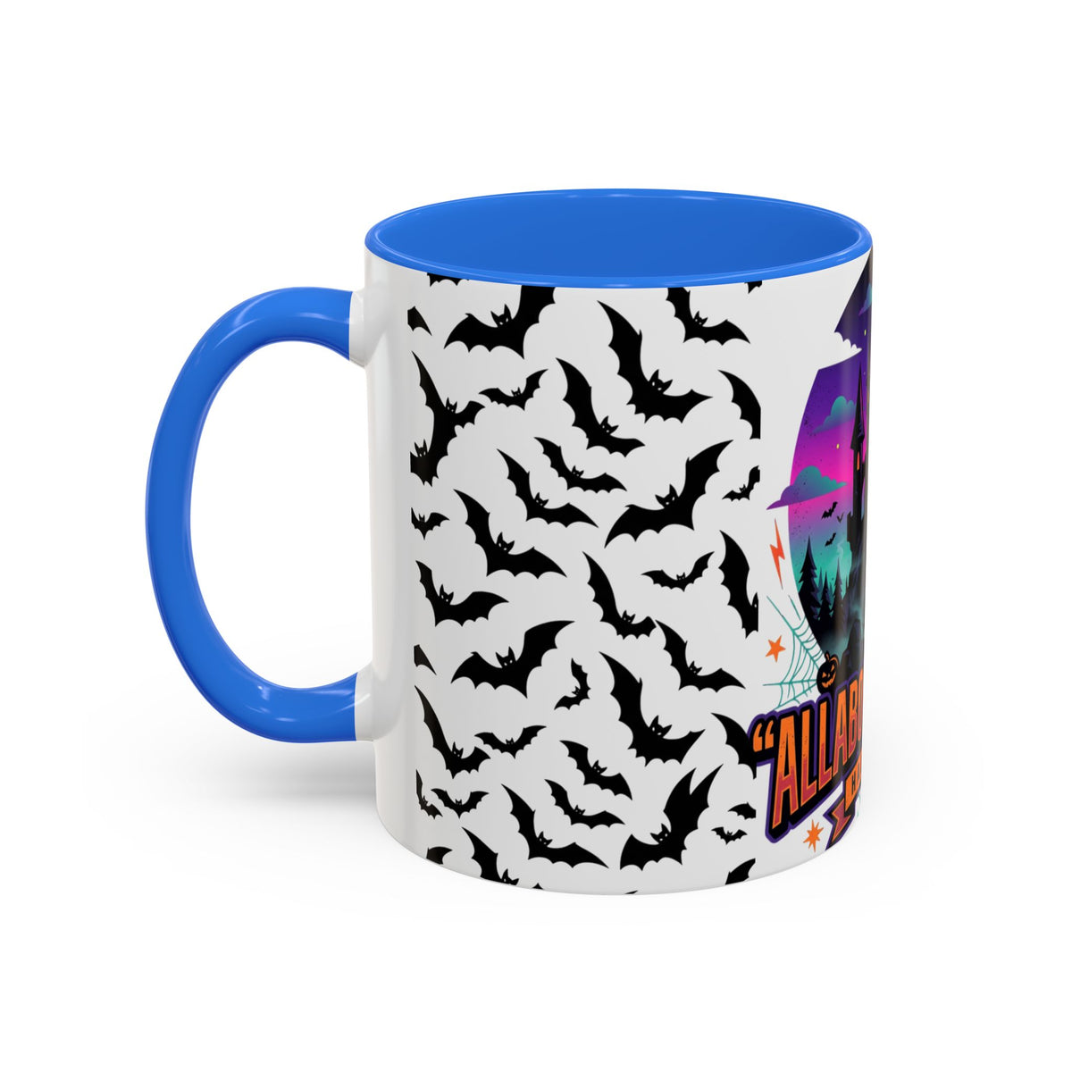 Halloween Haunted Castle Coffee Mug — Colorful Bat Pattern 11oz/15oz