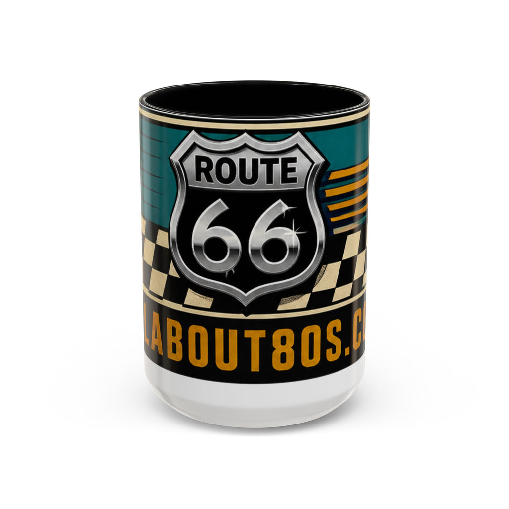 Route 66 Retro Checkerboard Coffee Mug — Vintage Road Trip 11/15oz Accent Mug