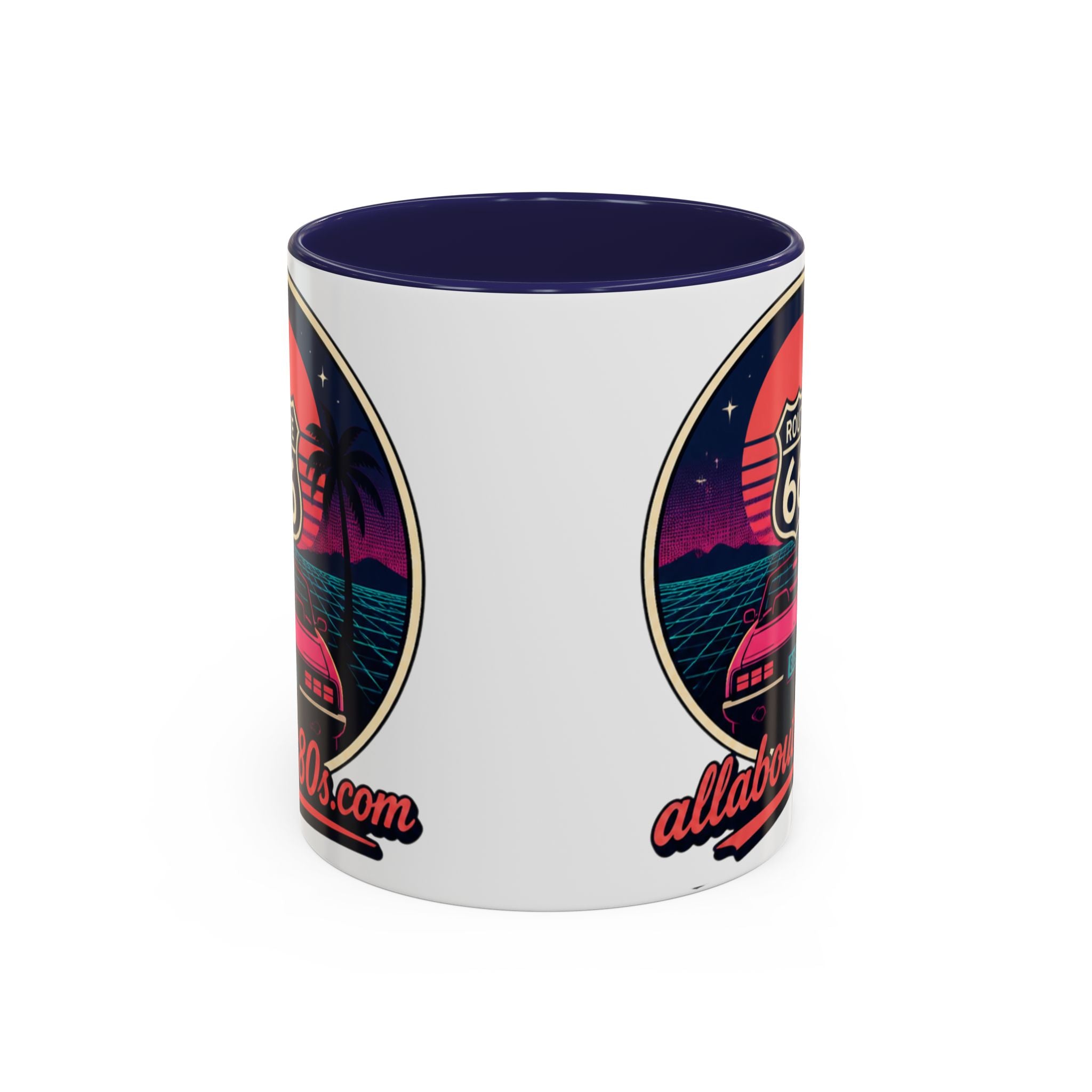 Route 66 Retro 80s Accent Coffee Mug — 'allabout80s' Vintage Sunset Design (11/15oz)