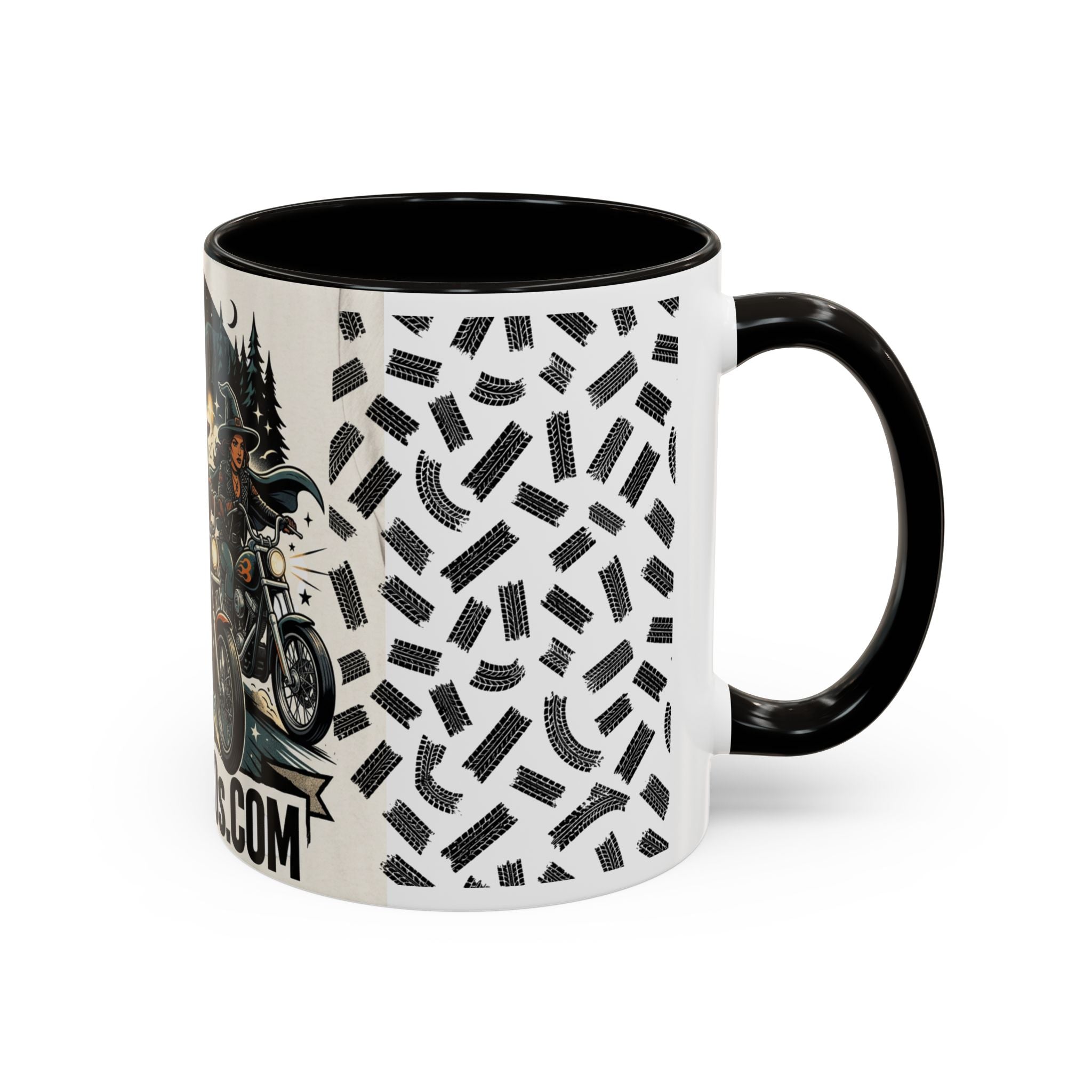 Witch Biker Sisters Coffee Mug — Halloween Motorcycle Witchcraft Design (11oz/15oz)