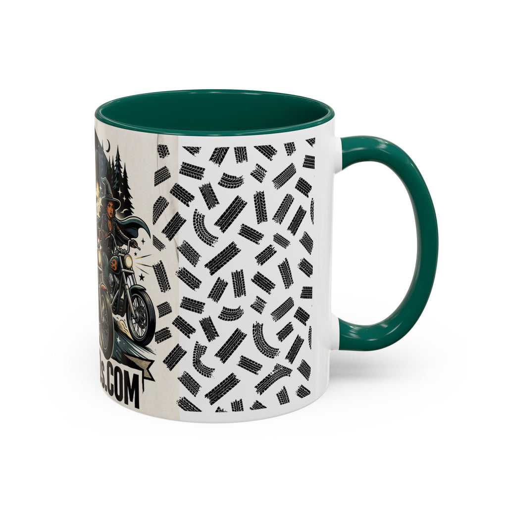 Witch Biker Sisters Coffee Mug — Halloween Motorcycle Witchcraft Design (11oz/15oz)