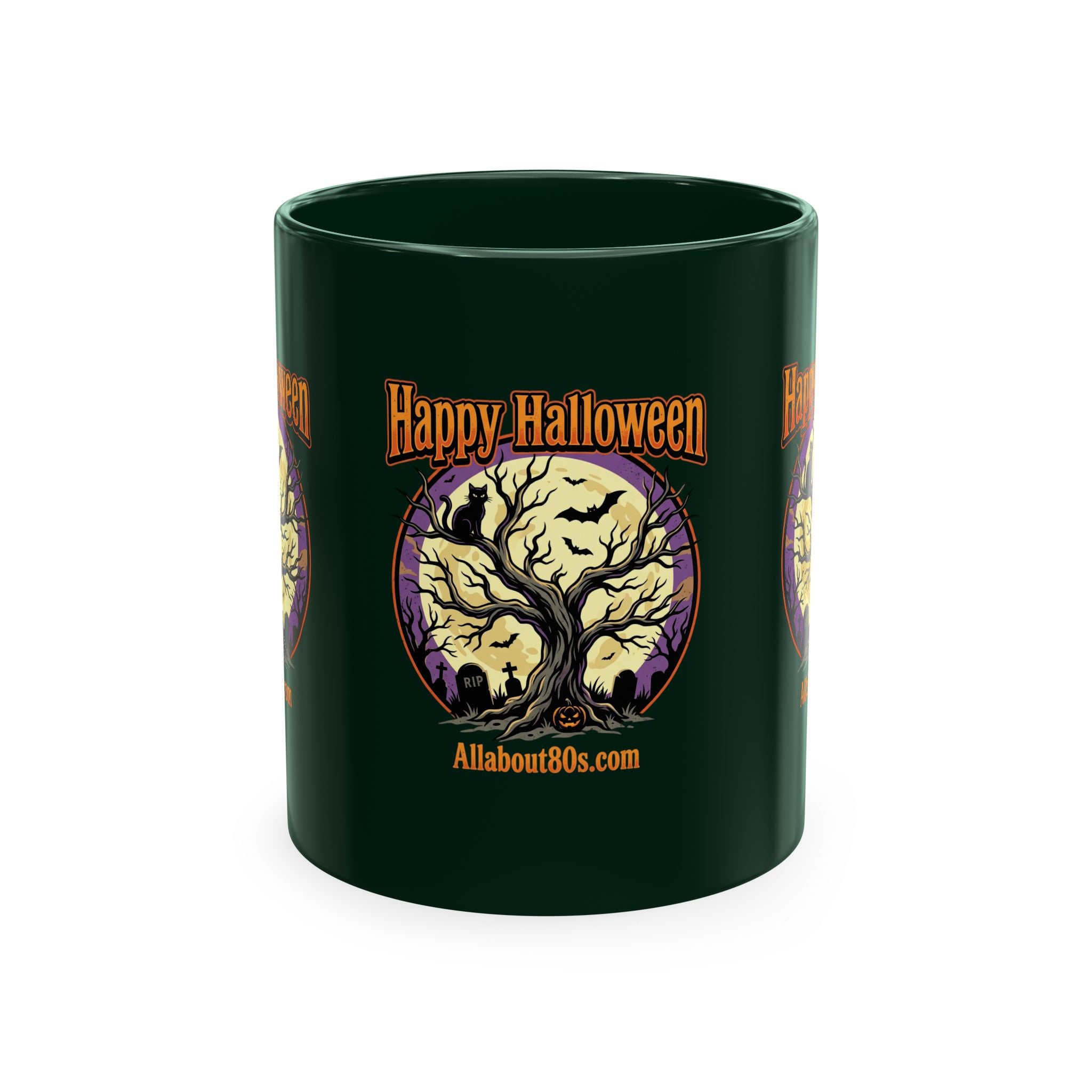 Happy Halloween Ceramic Mug — Spooky Tree & Moon Coffee Cup