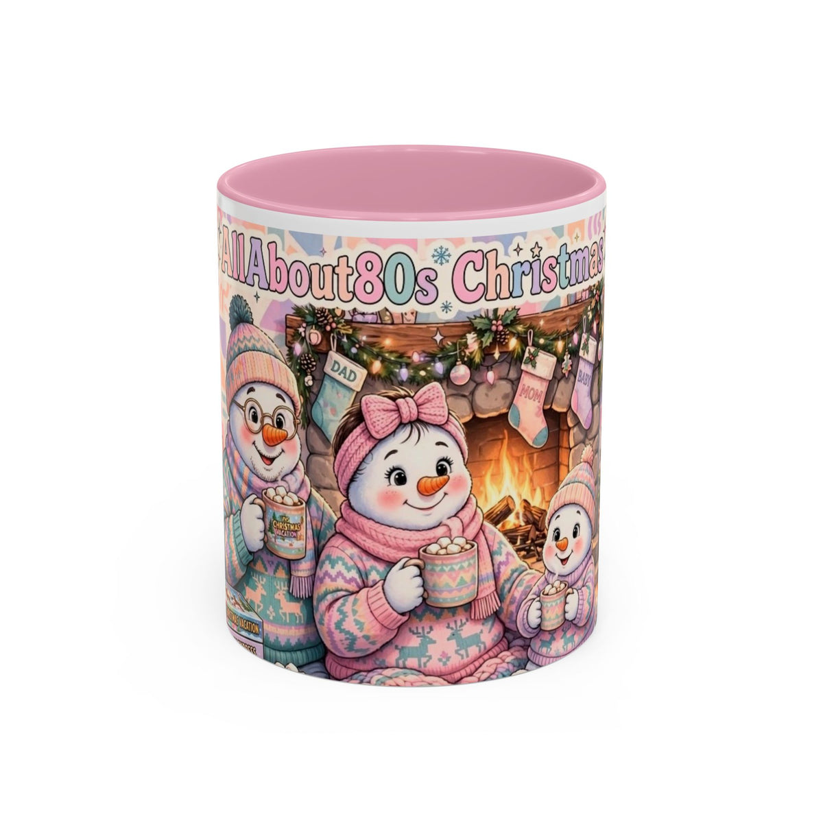 Cute Snowman Christmas Mug — 'All About 80s Christmas' Colorful Holiday Coffee Cup (11oz/15oz)