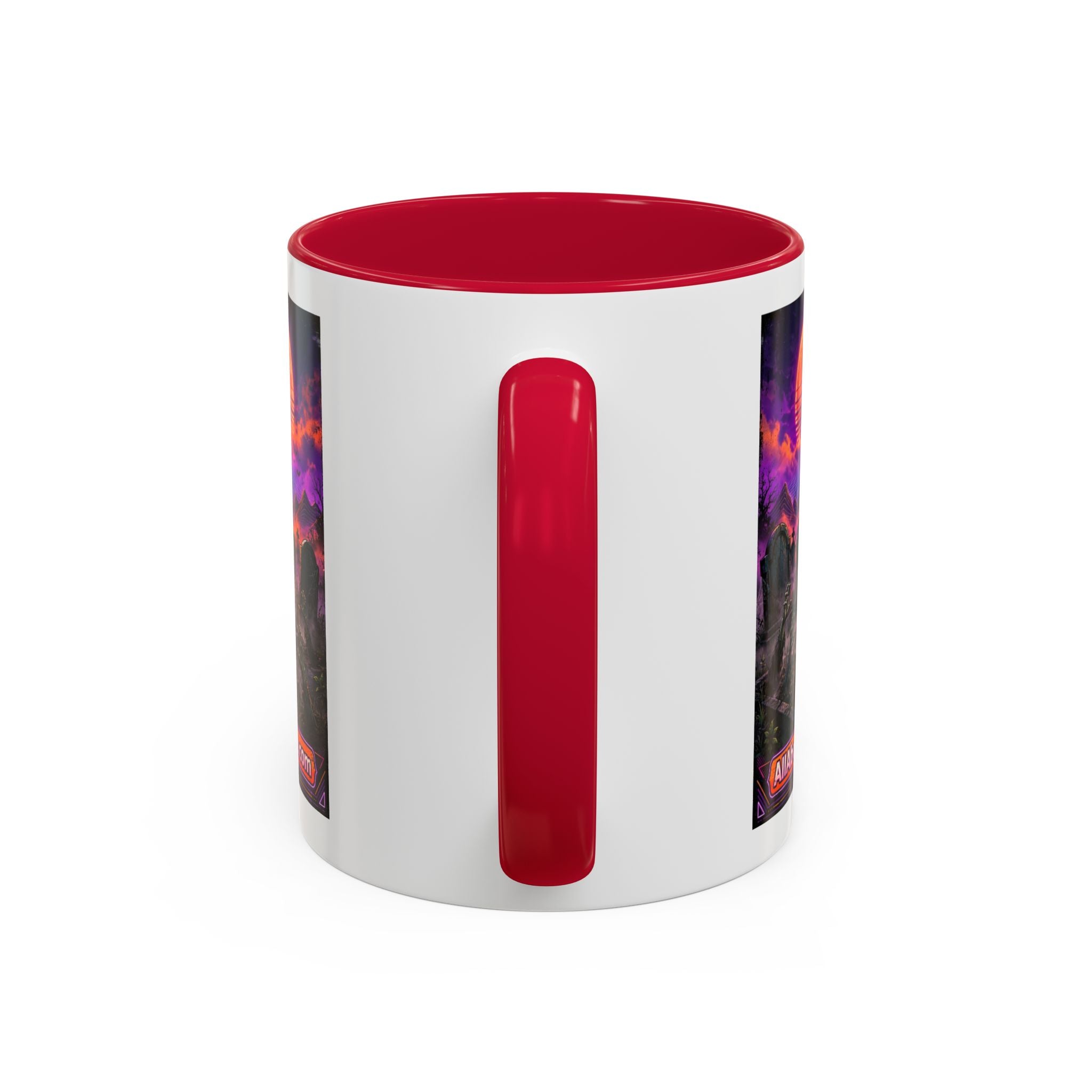 80s Retro Graveyard Sunset Mug — Vaporwave Neon Coffins Coffee Cup (11oz/15oz)