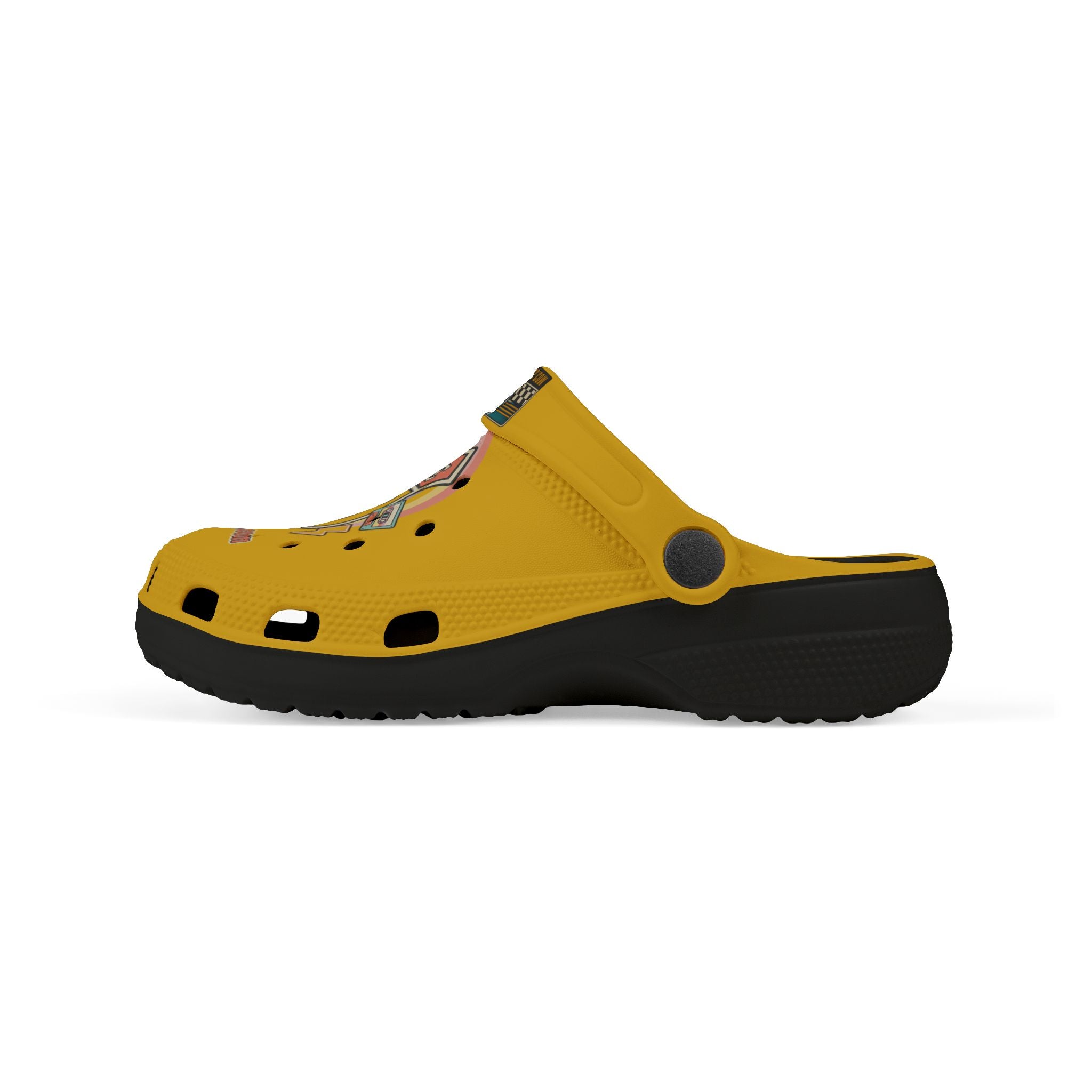 Kids White EVA Foam Clogs with Colorful Badge Graphic