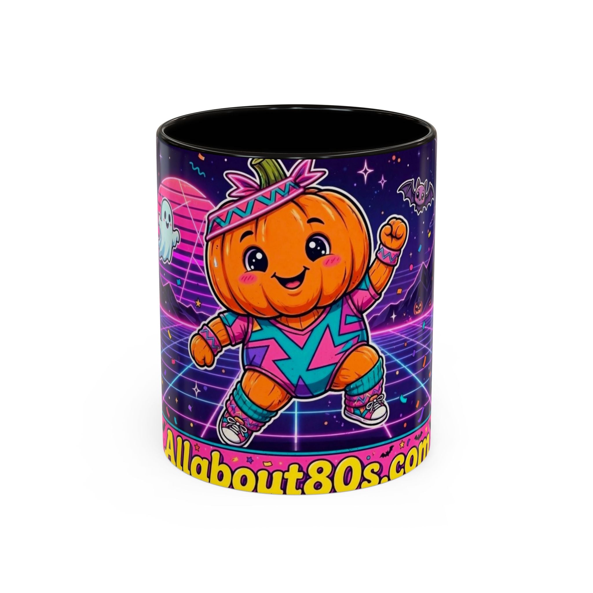 80s Retro Pumpkin Mug – Cute Neon Halloween Coffee Cup (11oz/15oz)