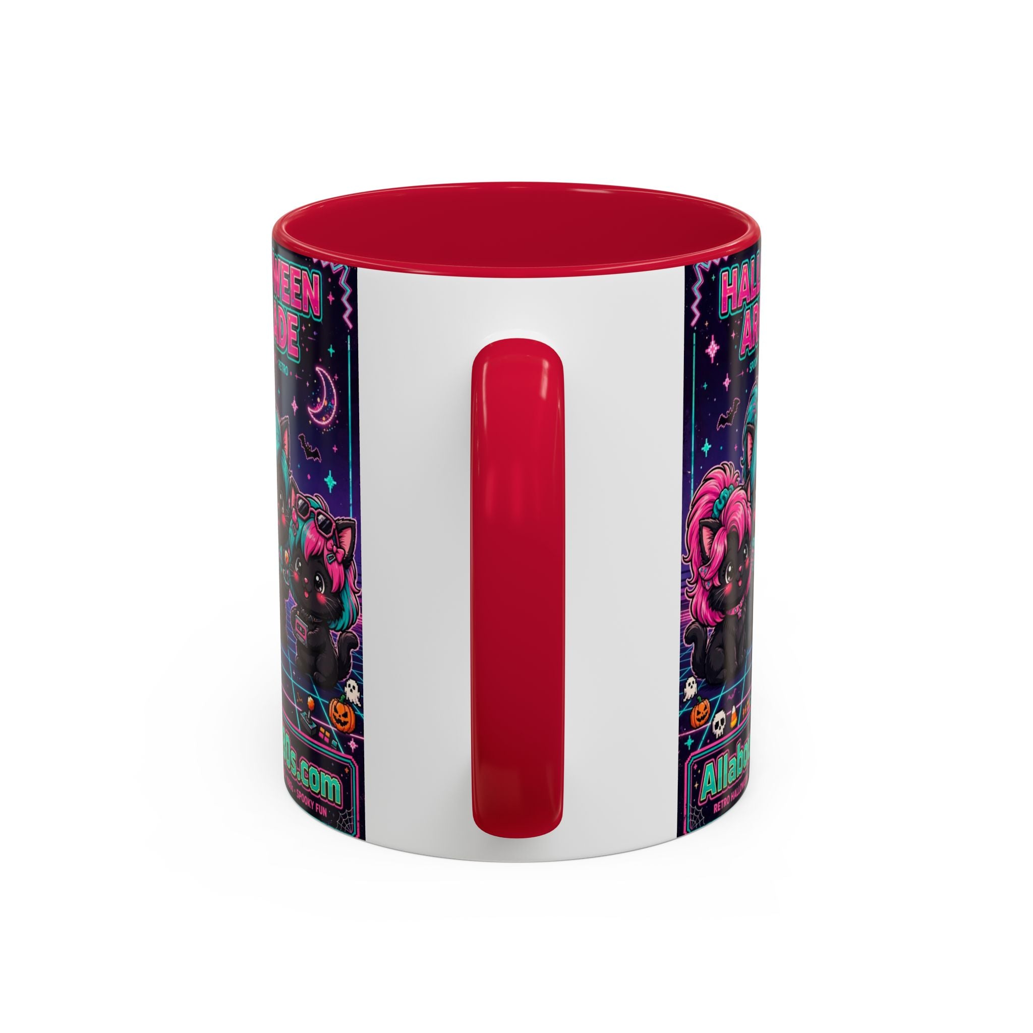 Halloween Arcade Mug — Cute Retro 80s Cat Gamers (11oz/15oz)