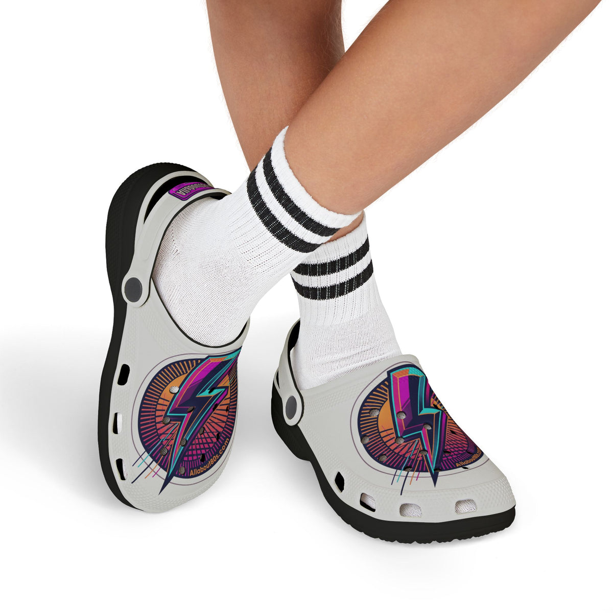 Kids' 80s Lightning Bolt Foam Clogs – Retro Neon Graphic EVA Slip-Ons