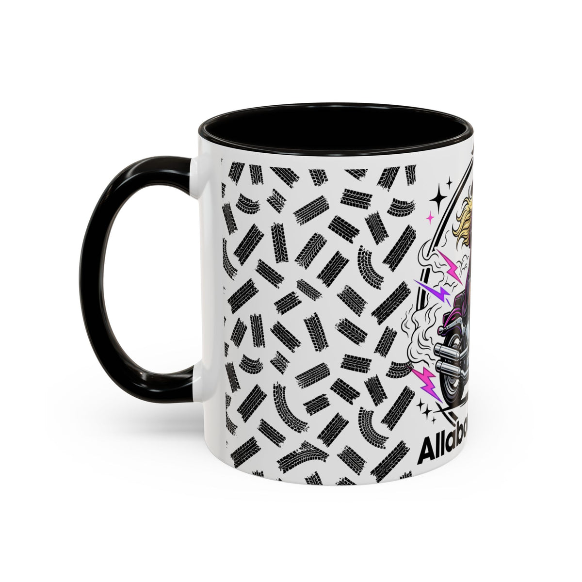 Witch Biker Motorcycle Mug — Retro 80s Neon Witch on Bike Coffee Cup (11oz/15oz)