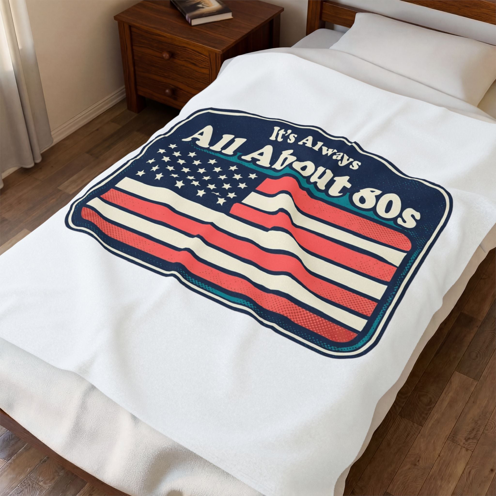 All About 80s Velveteen Plush Blanket — Retro American Flag Throw for 80s Fans