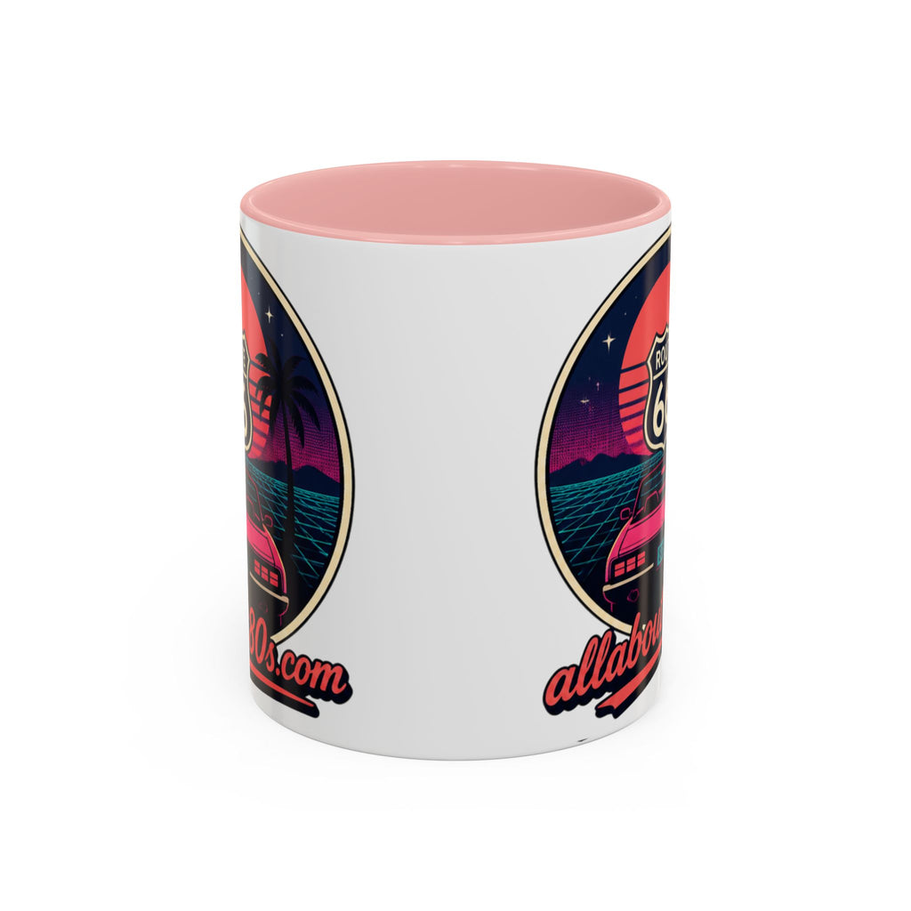 Route 66 Retro 80s Accent Coffee Mug — 'allabout80s' Vintage Sunset Design (11/15oz)