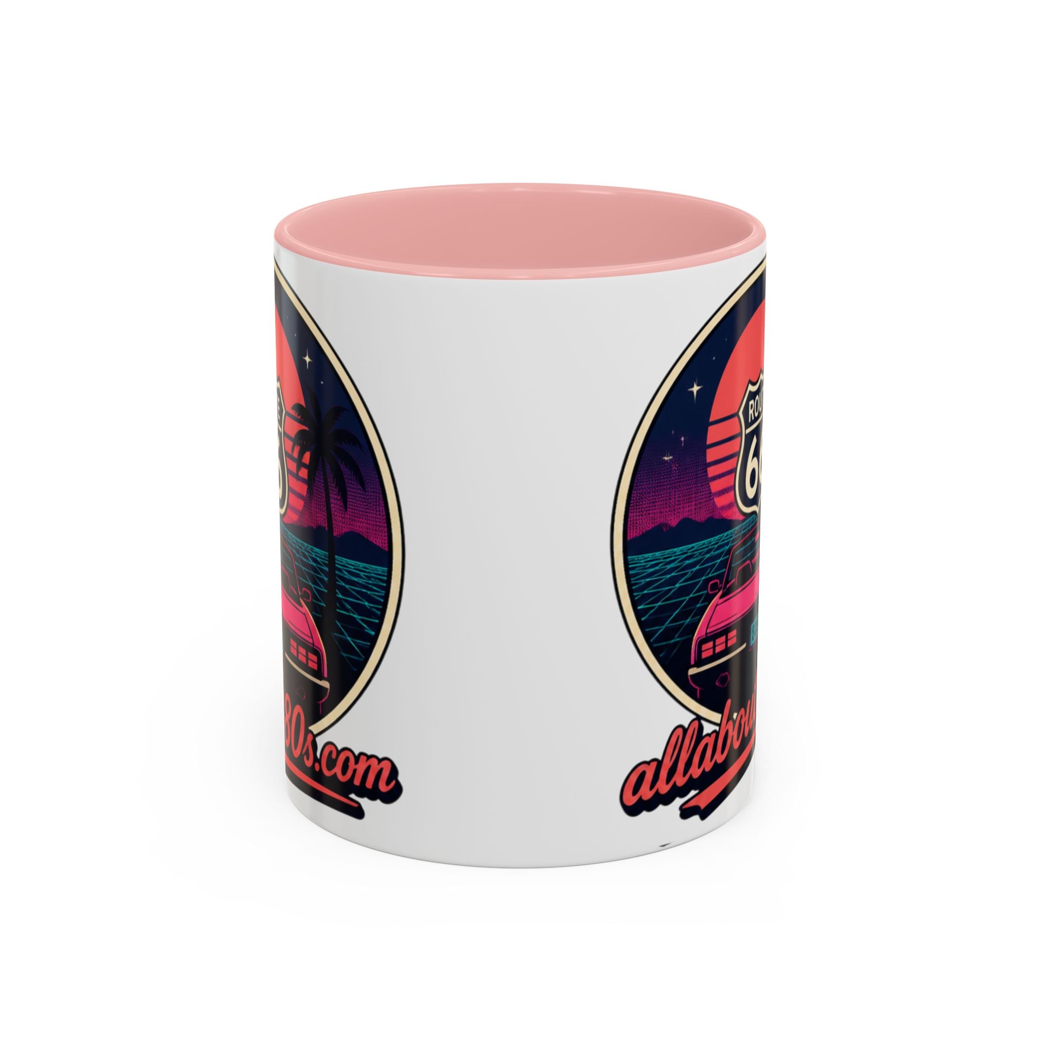 Route 66 Retro 80s Accent Coffee Mug — 'allabout80s' Vintage Sunset Design (11/15oz)