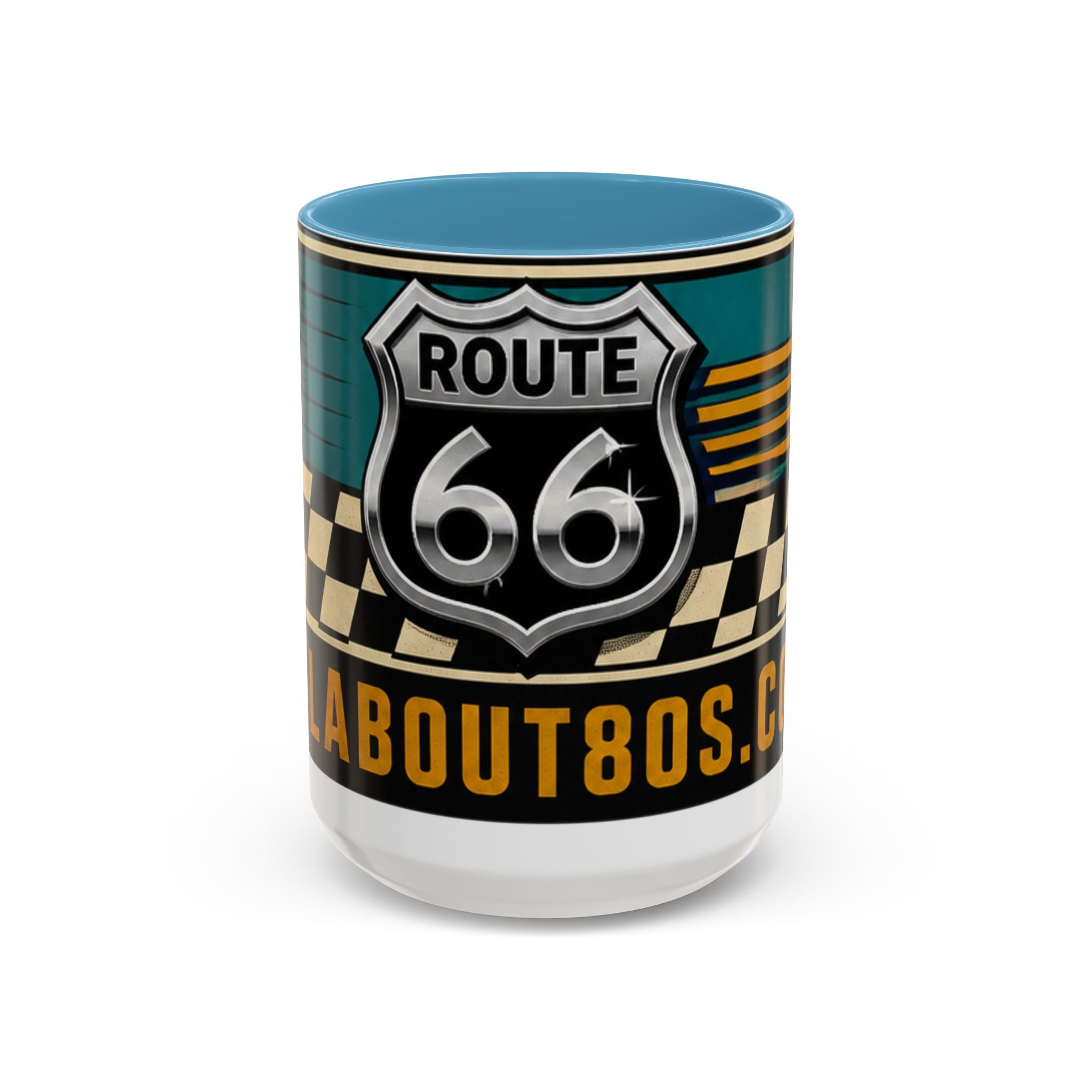 Route 66 Retro Checkerboard Coffee Mug — Vintage Road Trip 11/15oz Accent Mug