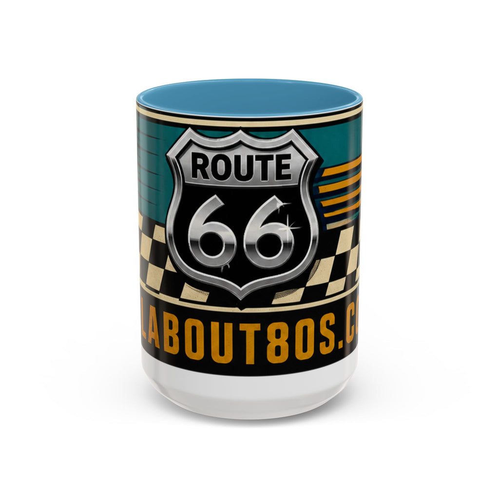 Route 66 Retro Checkerboard Coffee Mug — Vintage Road Trip 11/15oz Accent Mug