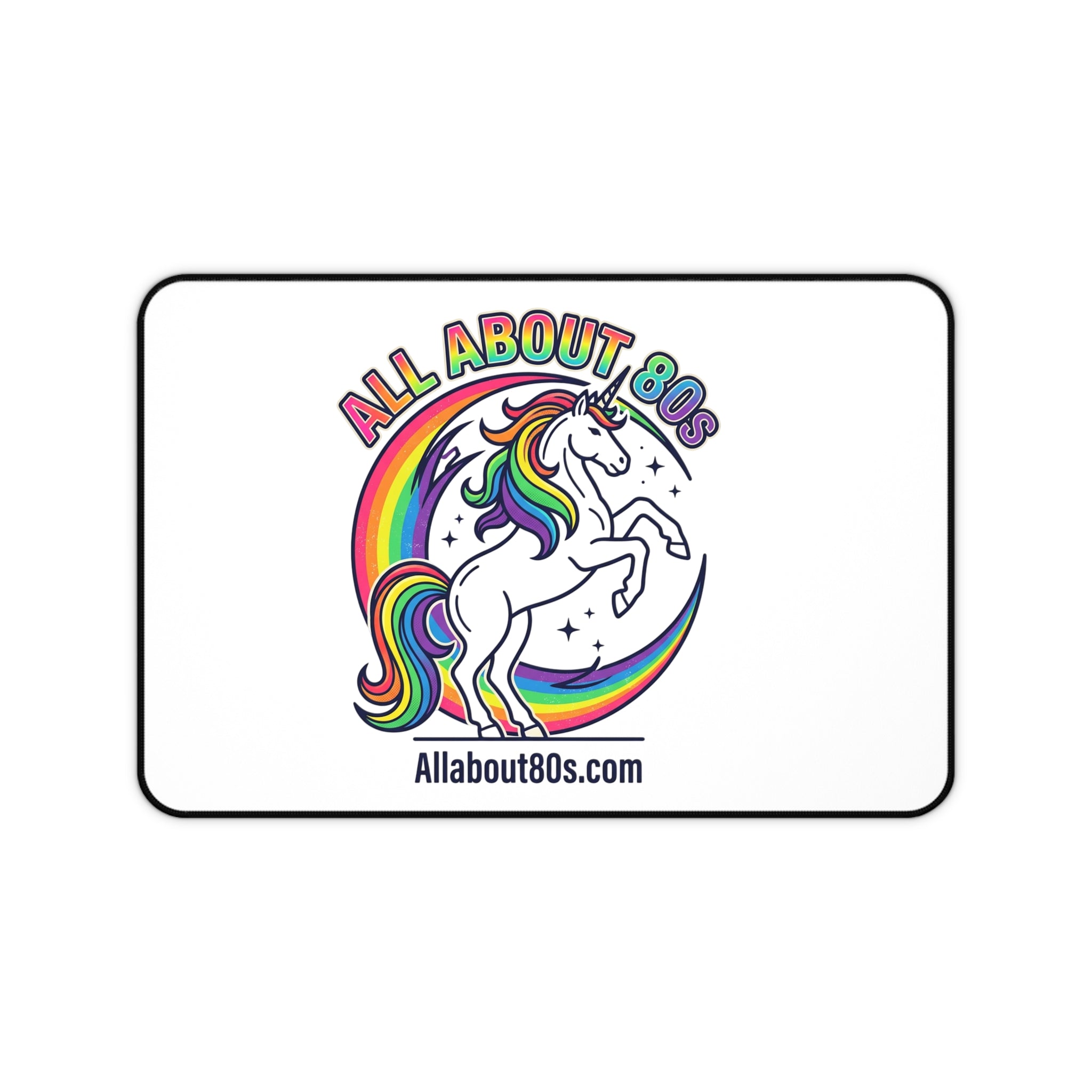 Retro Rainbow Unicorn Desk Mat — "All About 80s" Gaming Mouse Pad