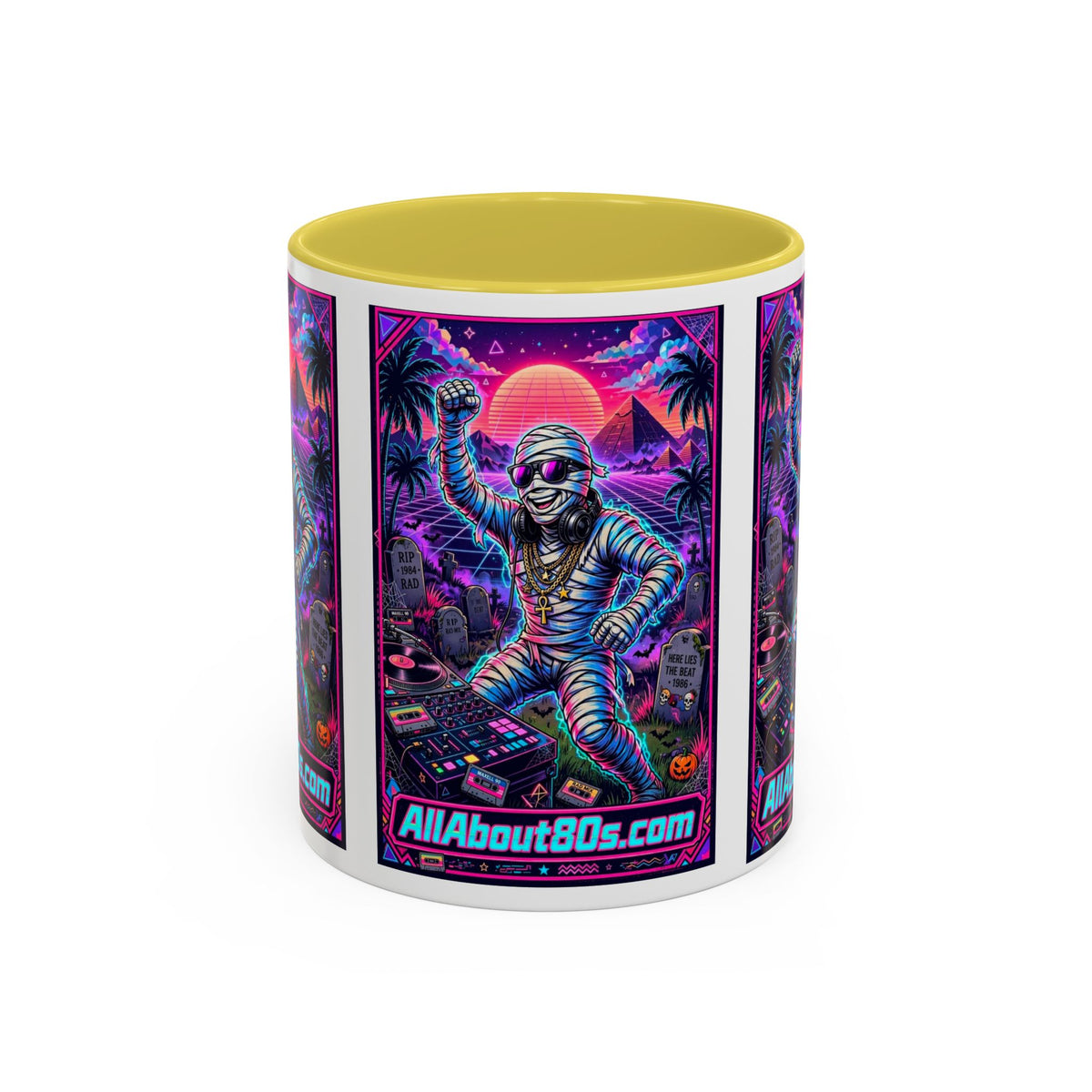 80s Retro Astro Skate Mug — Neon Vaporwave Skeleton Skateboard Coffee Cup (AllAbout80s.com)