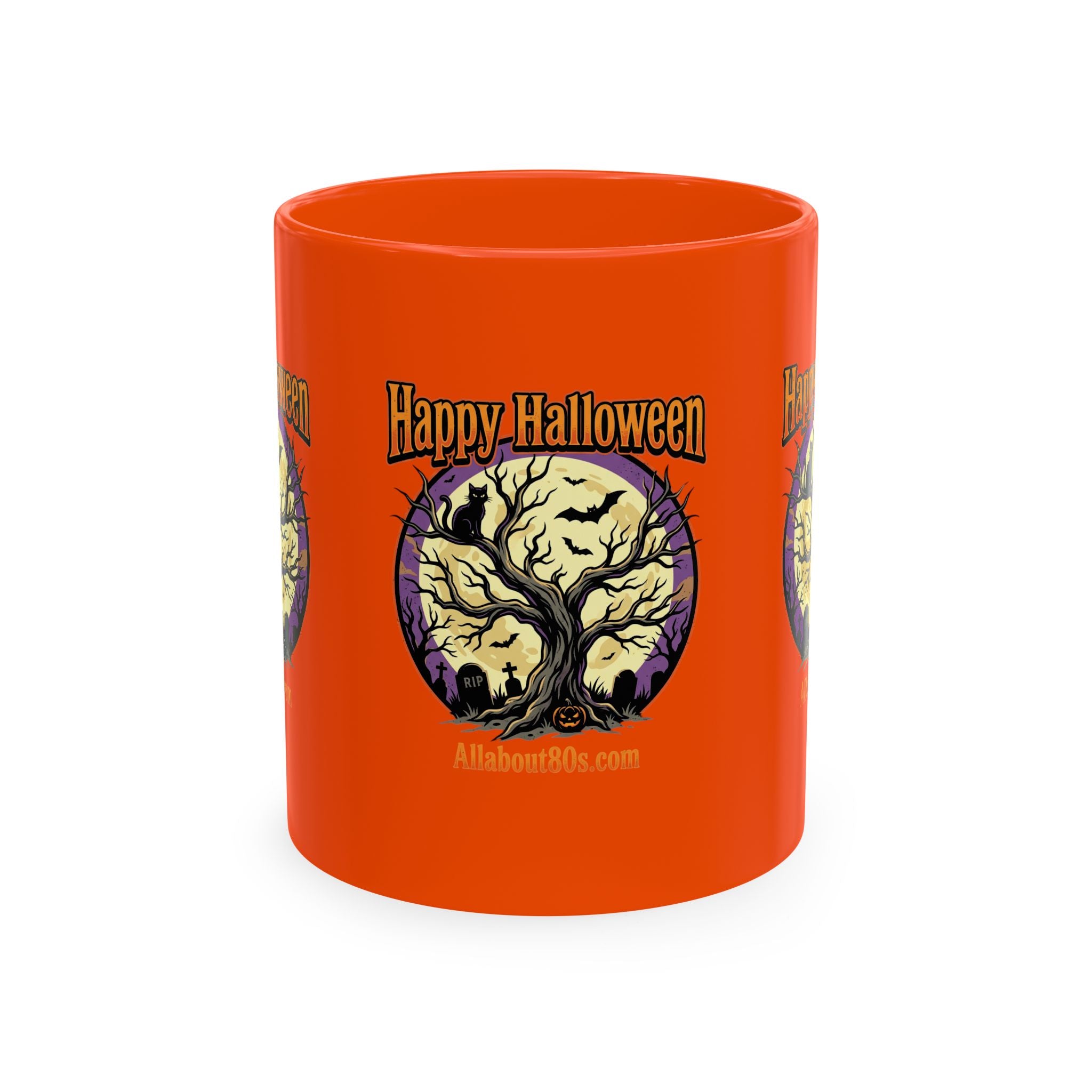 Happy Halloween Ceramic Mug — Spooky Tree & Moon Coffee Cup