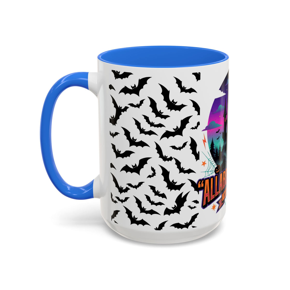 Halloween Haunted Castle Coffee Mug — Colorful Bat Pattern 11oz/15oz