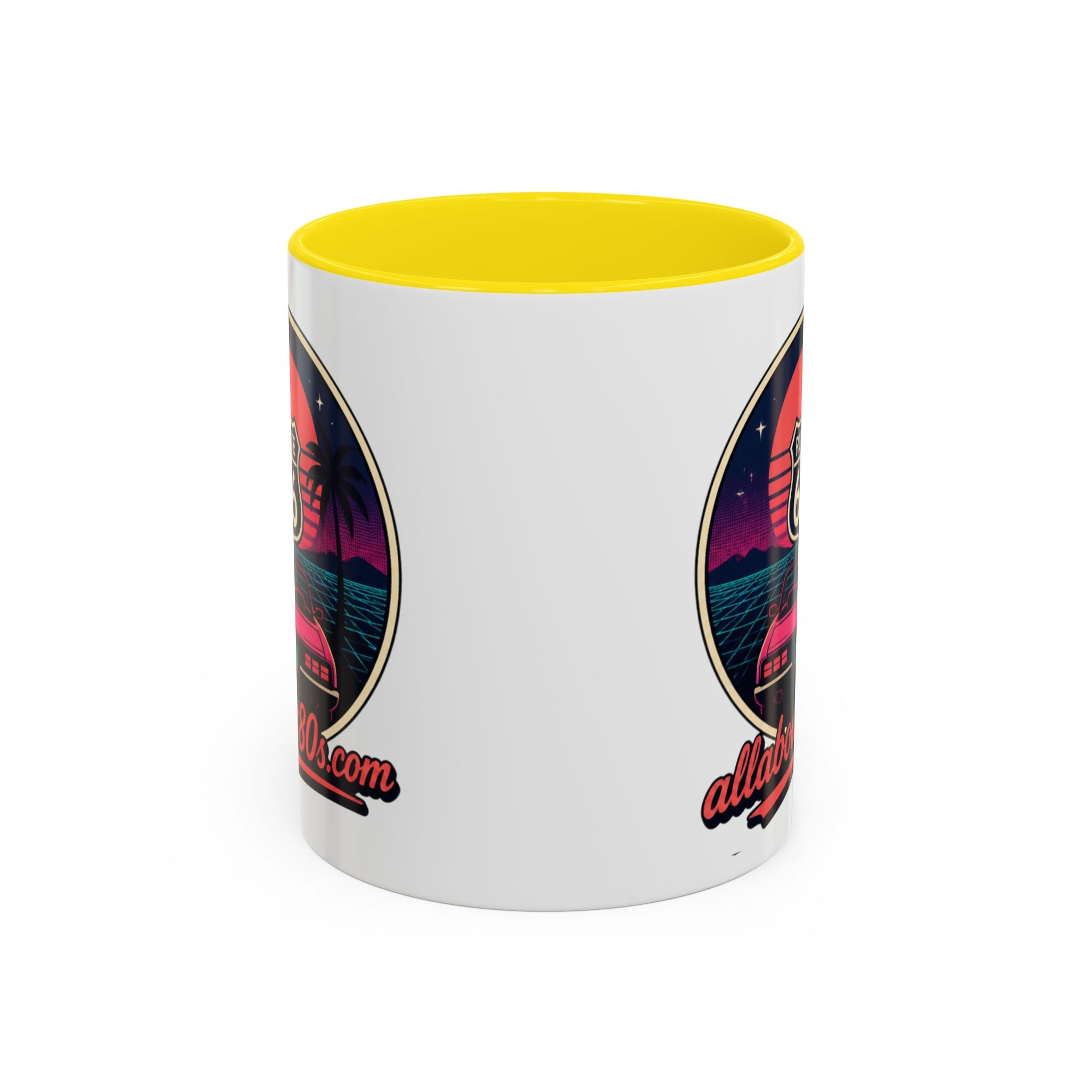 Route 66 Retro 80s Accent Coffee Mug — 'allabout80s' Vintage Sunset Design (11/15oz)