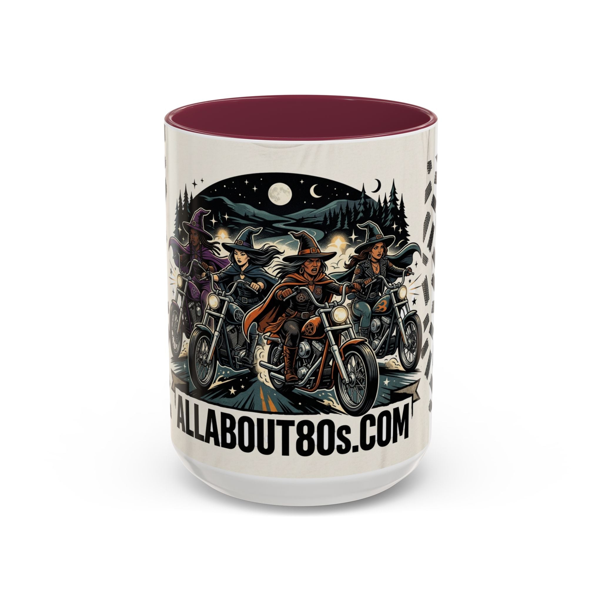 Witch Biker Sisters Coffee Mug — Halloween Motorcycle Witchcraft Design (11oz/15oz)