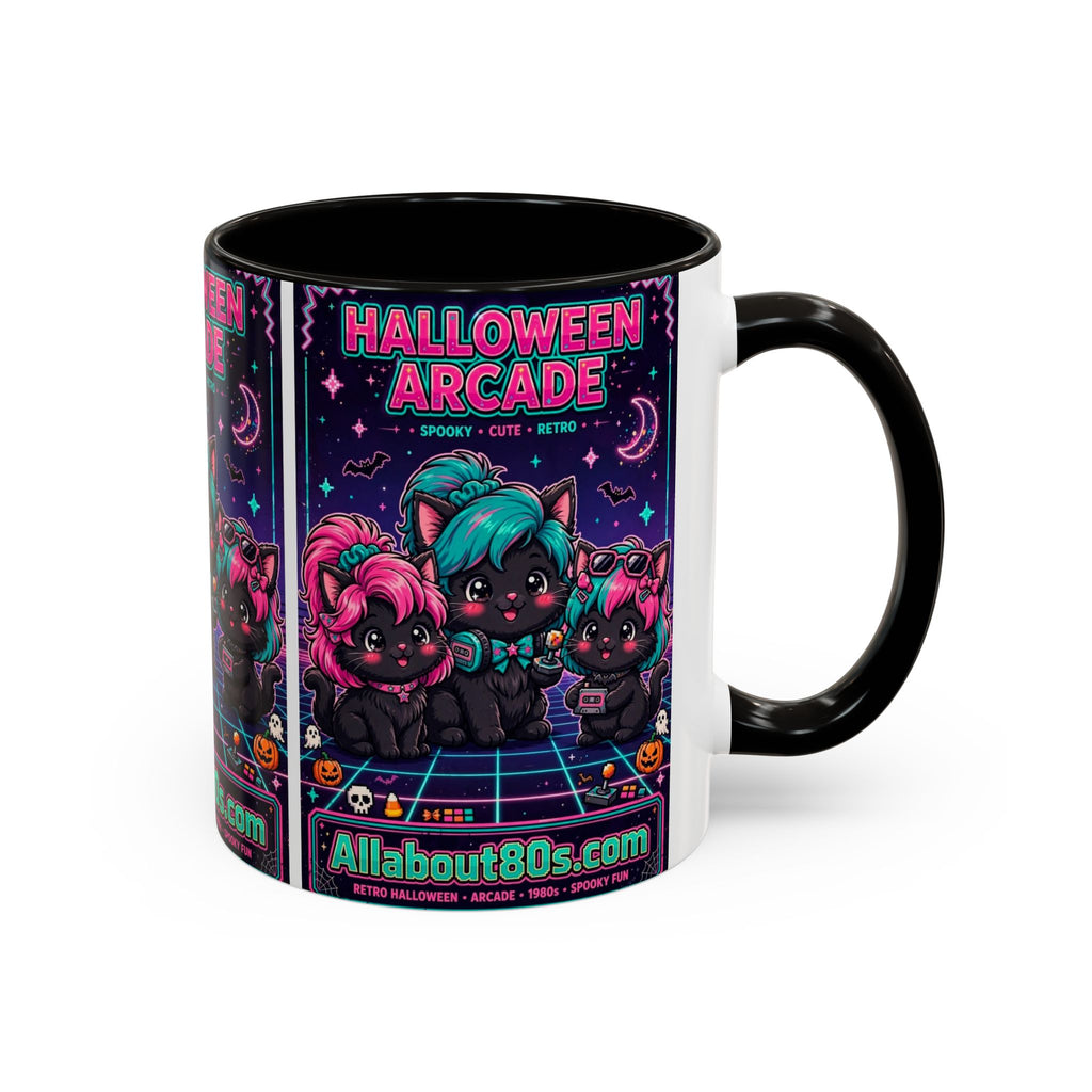 Halloween Arcade Mug — Cute Retro 80s Cat Gamers (11oz/15oz)