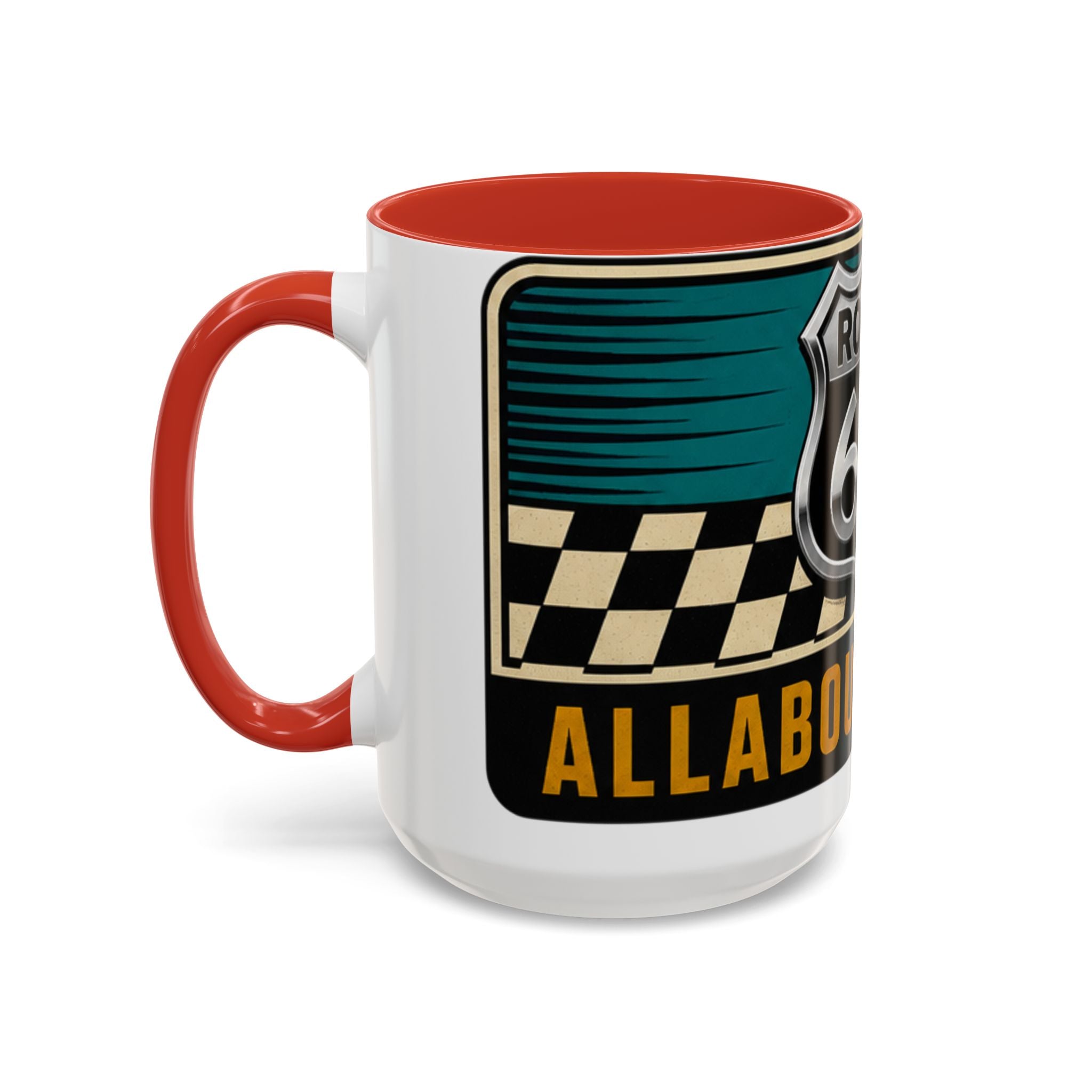Route 66 Retro Checkerboard Coffee Mug — Vintage Road Trip 11/15oz Accent Mug
