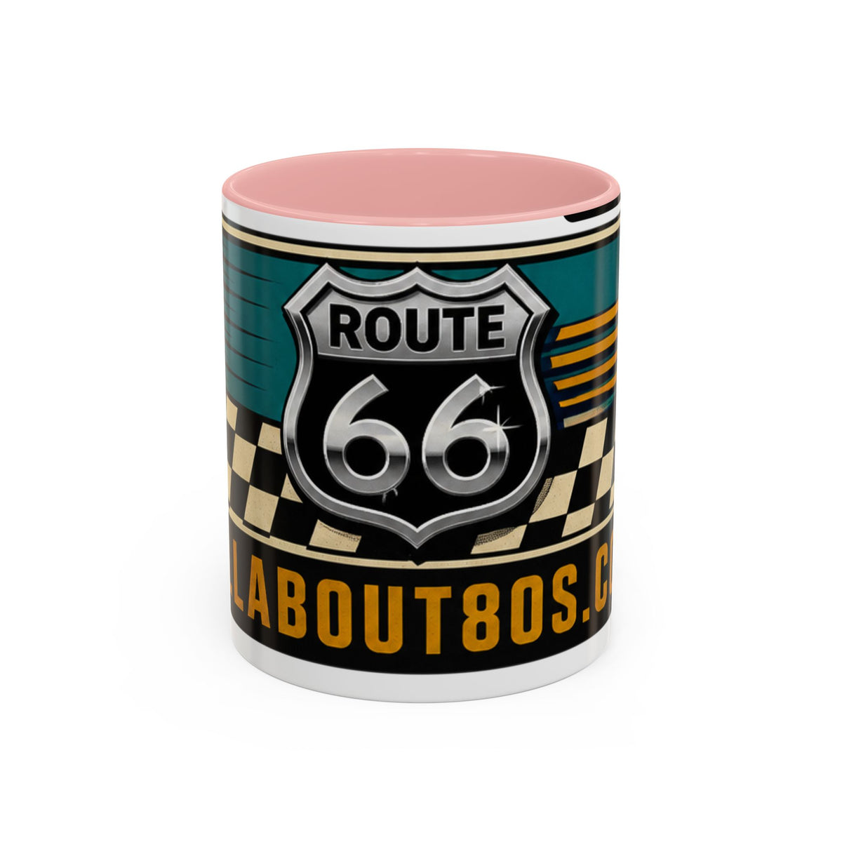 Route 66 Retro Checkerboard Coffee Mug — Vintage Road Trip 11/15oz Accent Mug
