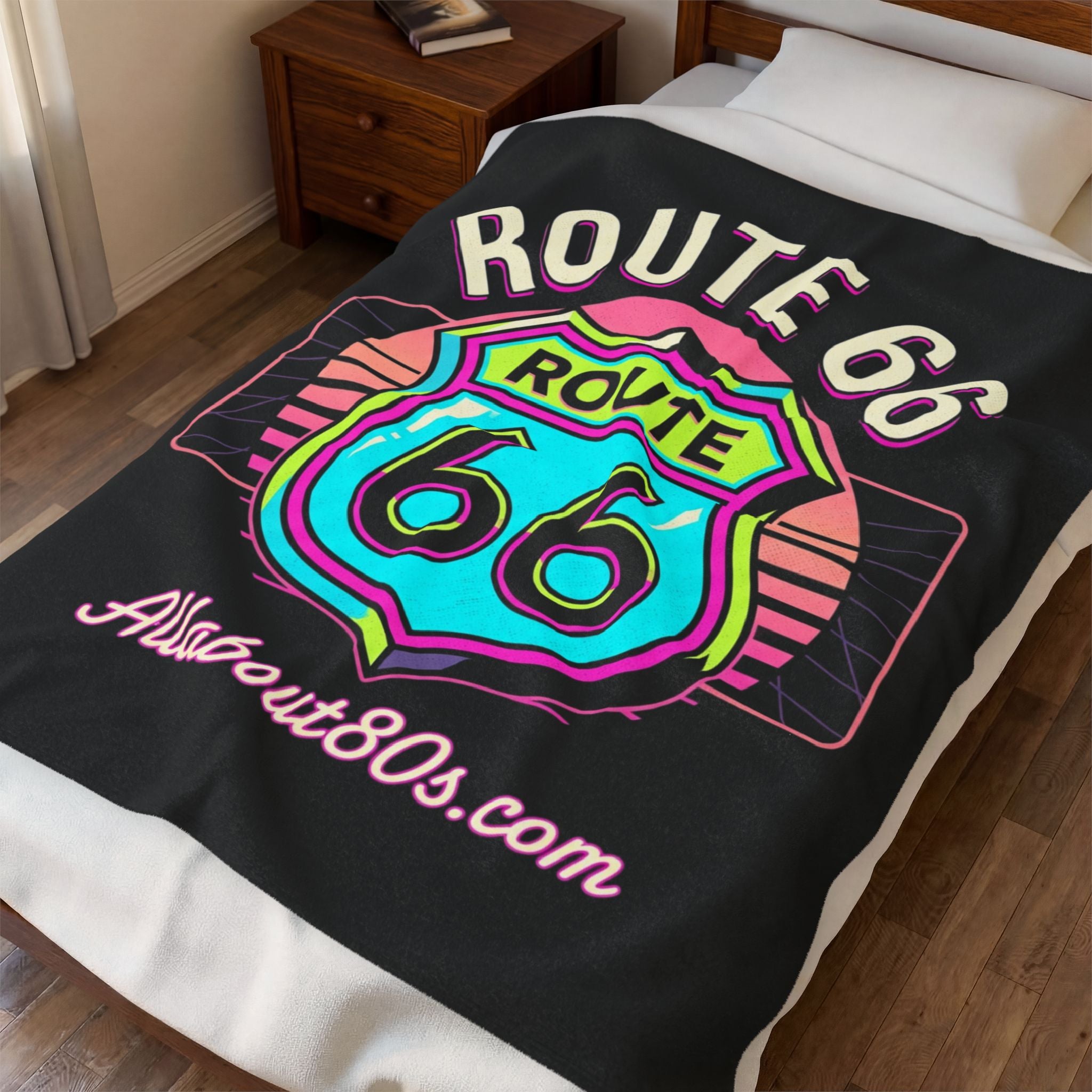 Route 66 Retro Neon Velveteen Plush Blanket