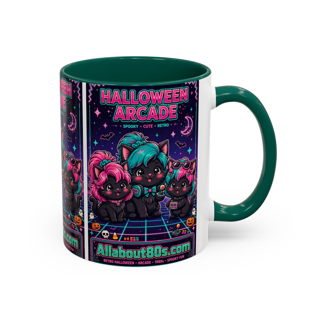 Halloween Arcade Mug — Cute Retro 80s Cat Gamers (11oz/15oz)