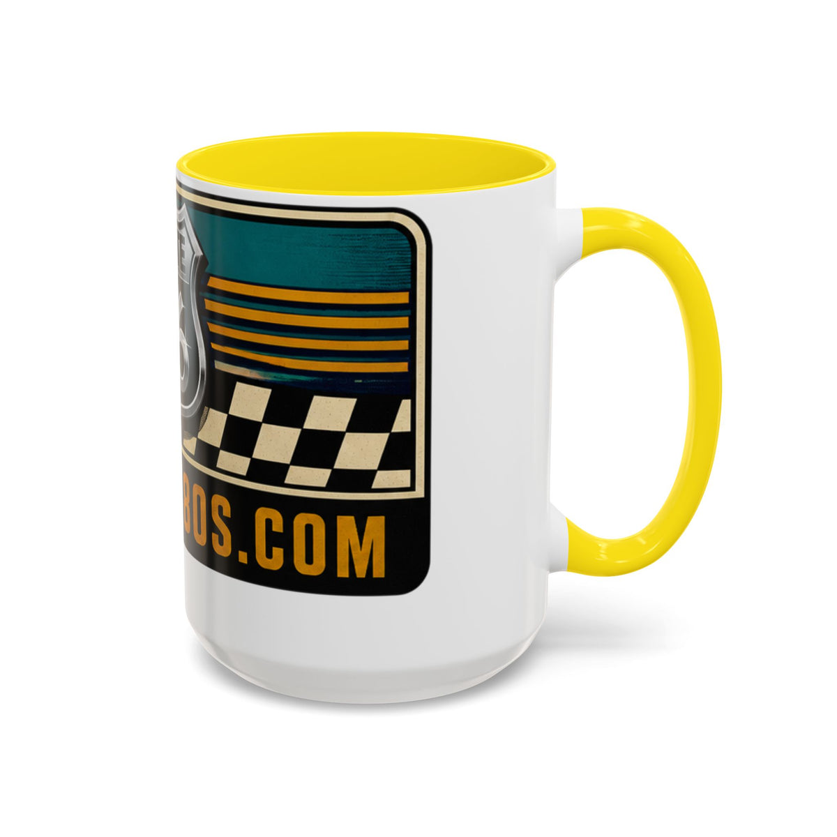 Route 66 Retro Checkerboard Coffee Mug — Vintage Road Trip 11/15oz Accent Mug