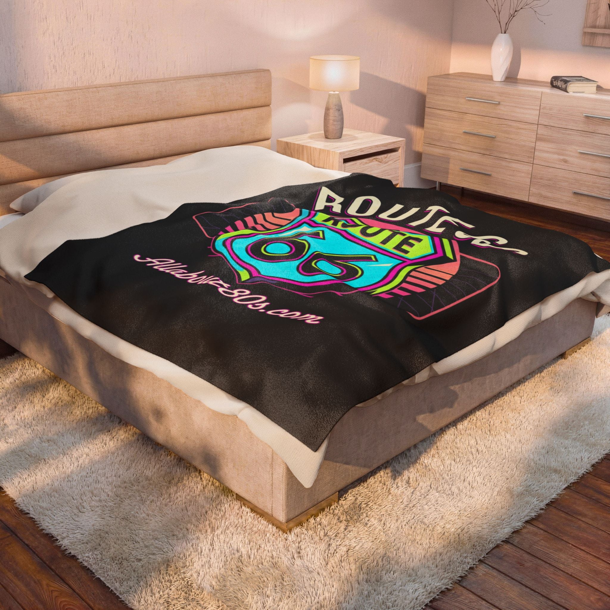 Route 66 Retro Neon Velveteen Plush Blanket