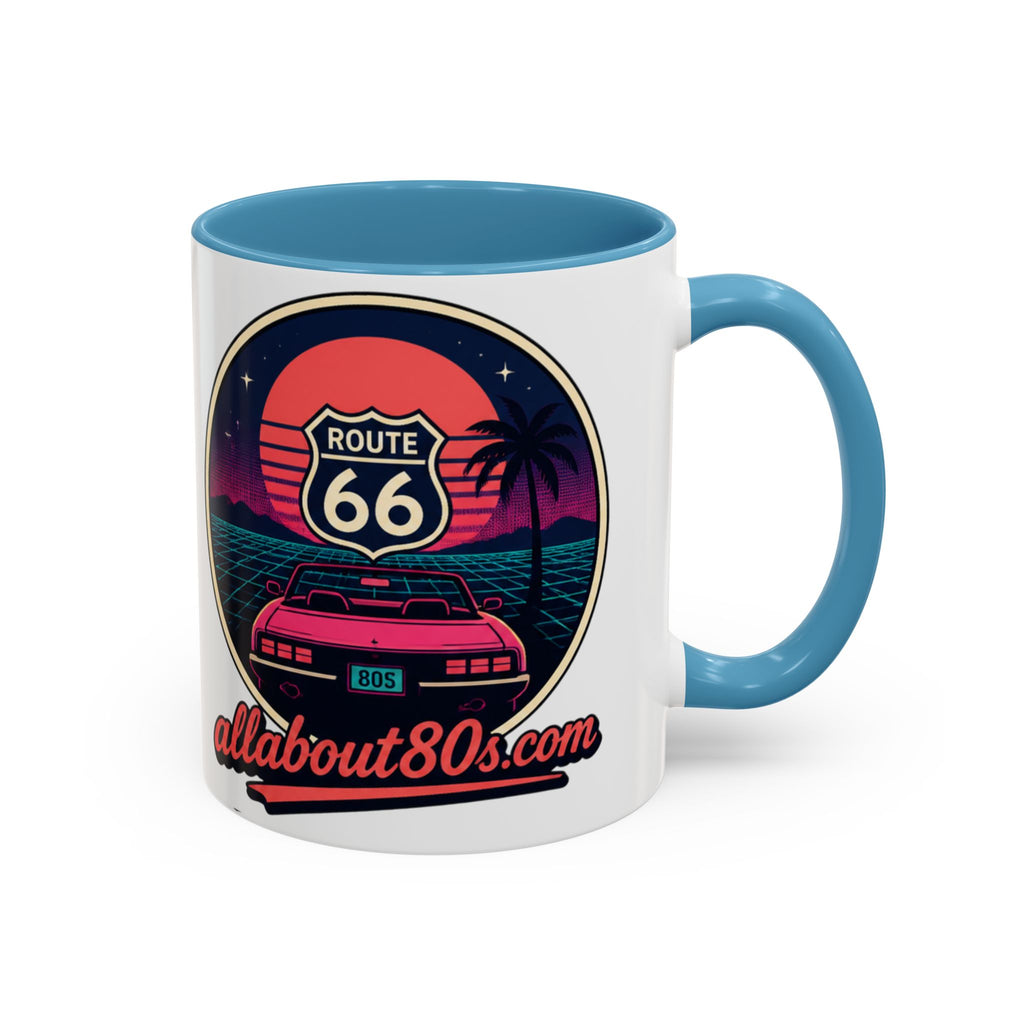 Route 66 Retro 80s Accent Coffee Mug — 'allabout80s' Vintage Sunset Design (11/15oz)