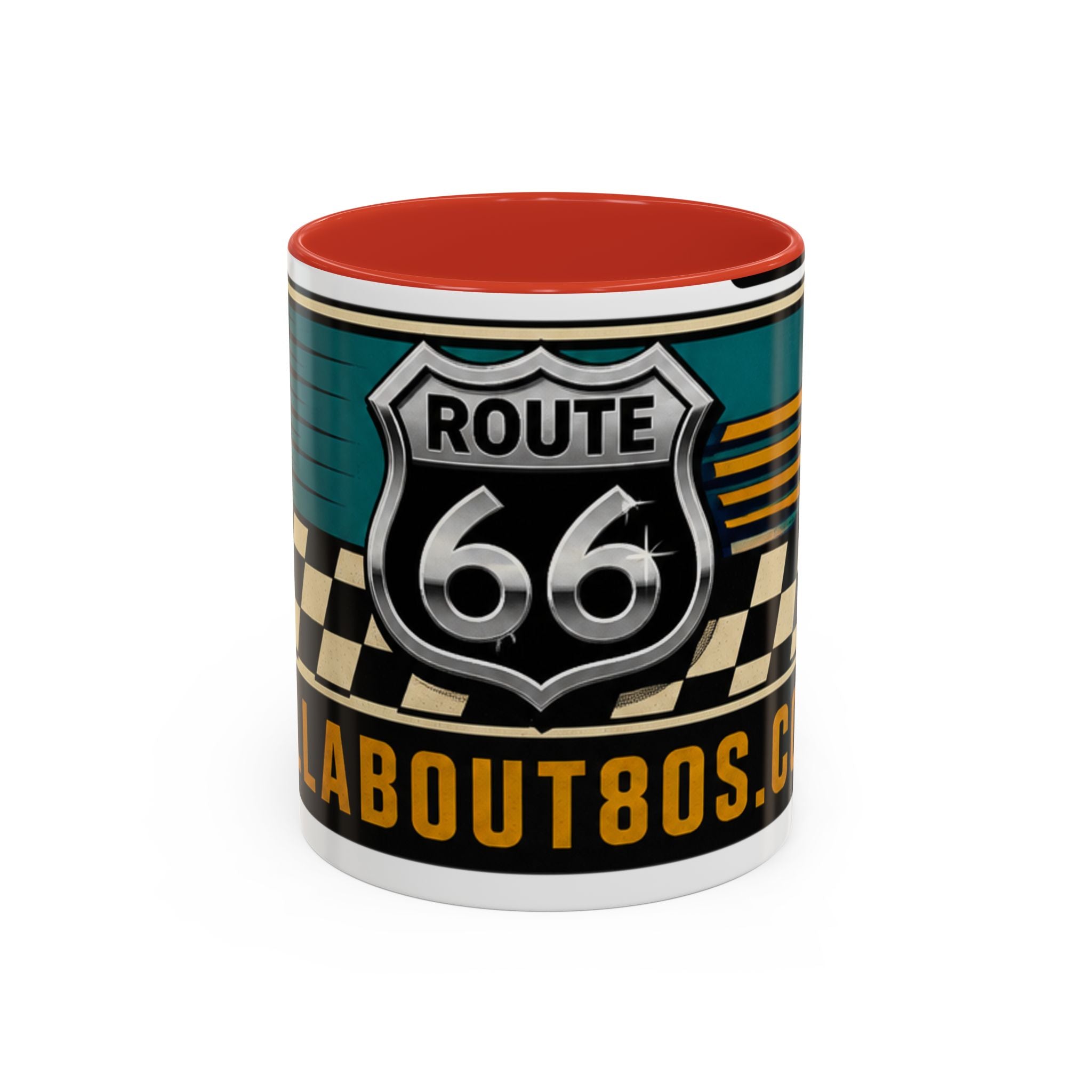Route 66 Retro Checkerboard Coffee Mug — Vintage Road Trip 11/15oz Accent Mug