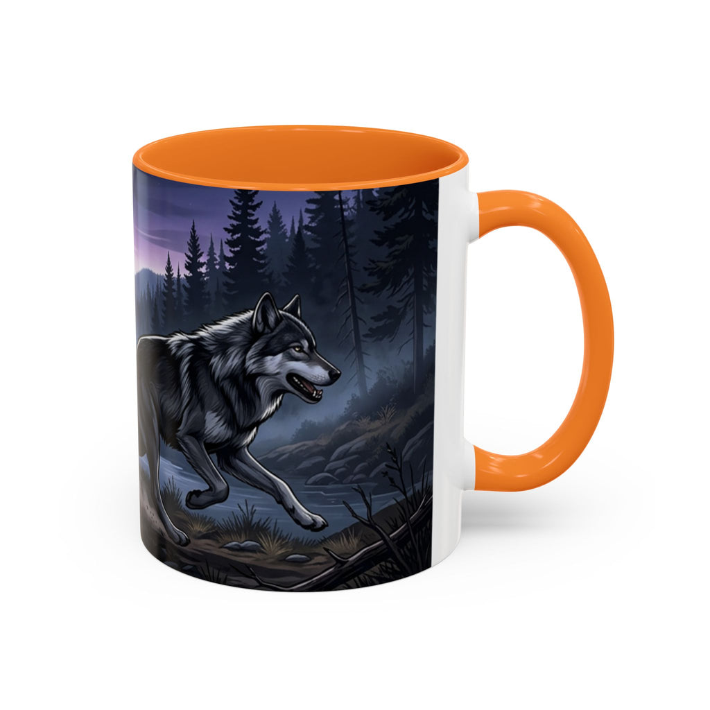 Wolf Pack Nightscape Mug — 11oz/15oz Scenic Black-Interior Coffee Cup