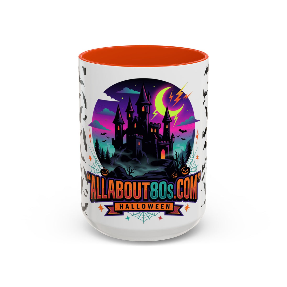 Halloween Haunted Castle Coffee Mug — Colorful Bat Pattern 11oz/15oz