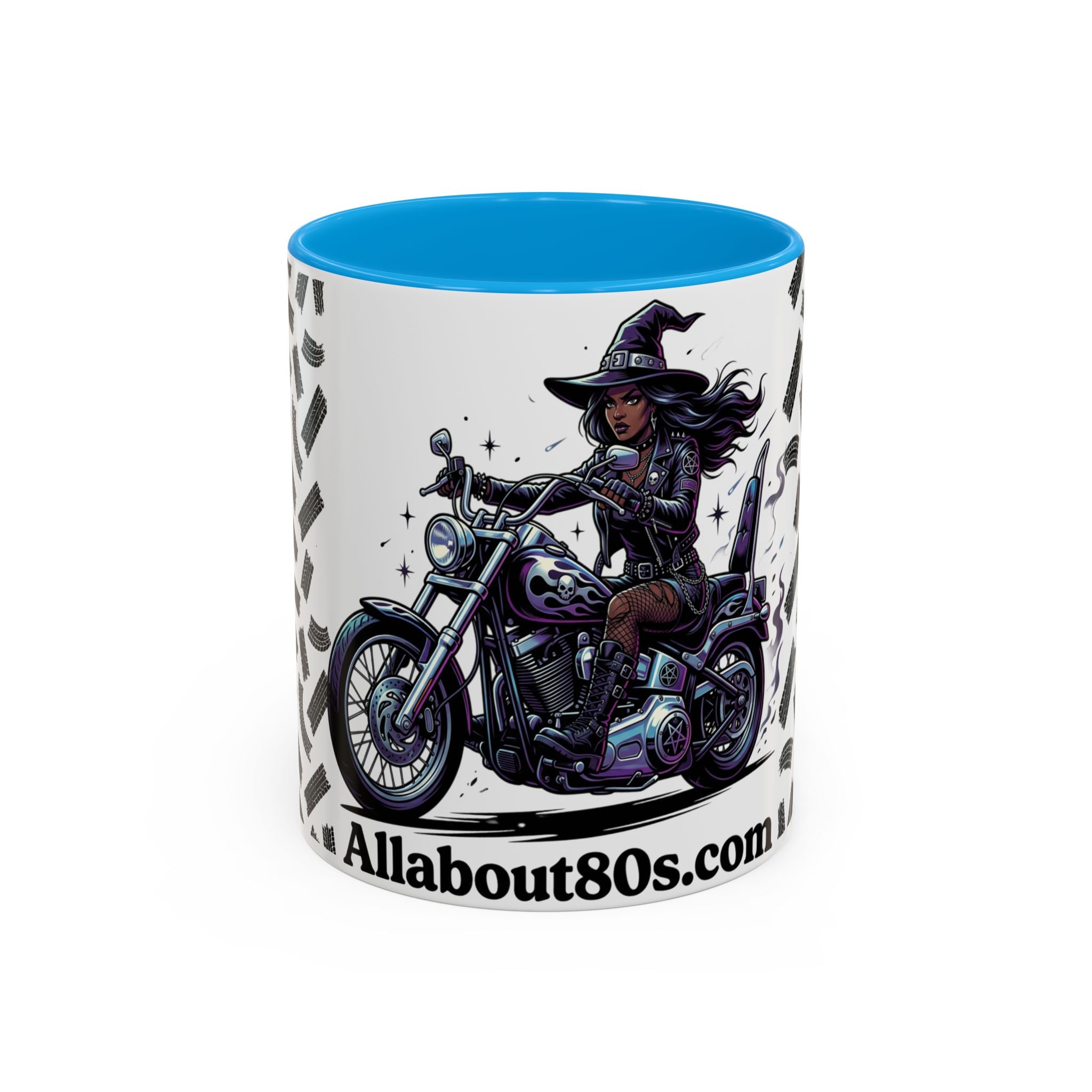 Witch Biker Coffee Mug (11oz/15oz) — Gothic Motorcycle Witch Illustration